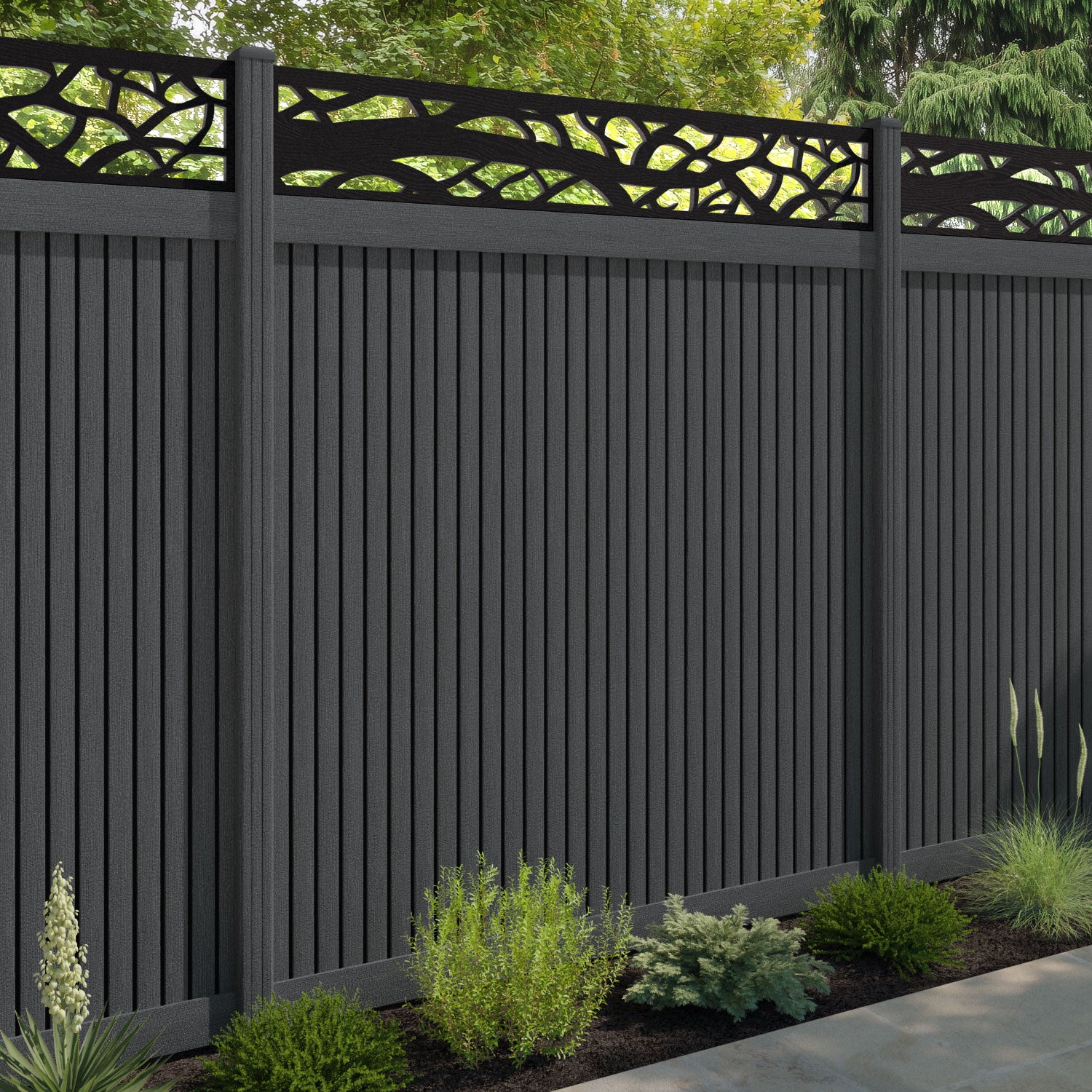 Virtis Twilight Fence Panel - Dark Grey - with our composite posts