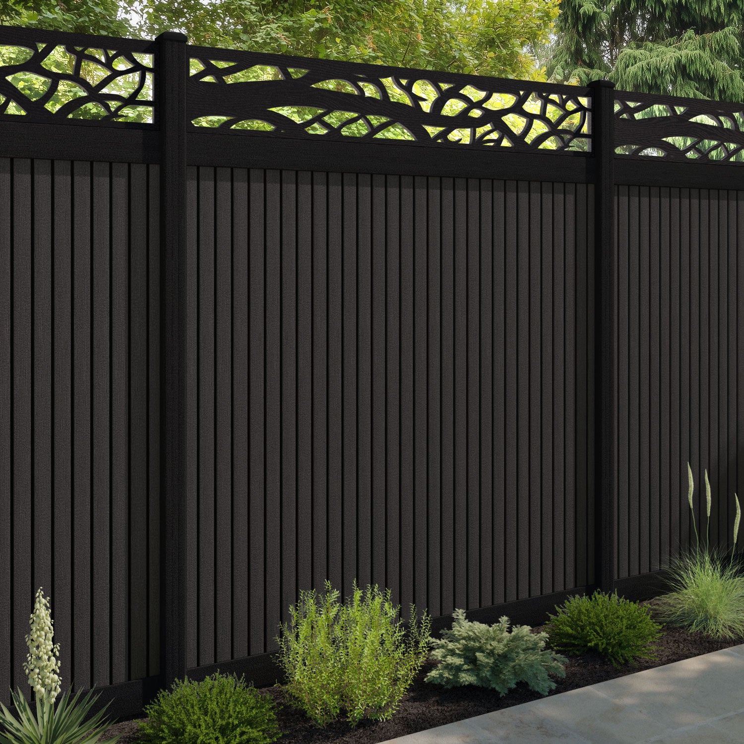 Virtis Twilight Fence Panel - Dark Oak - with our composite posts