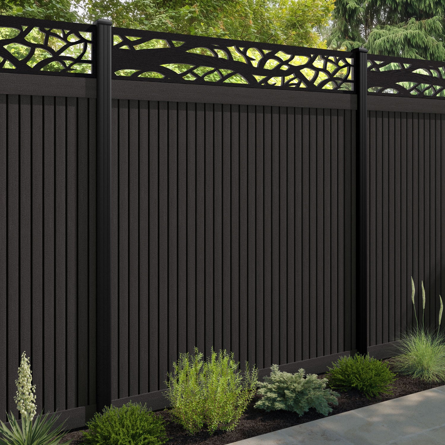 Virtis Twilight Fence Panel - Dark Oak - with our composite posts