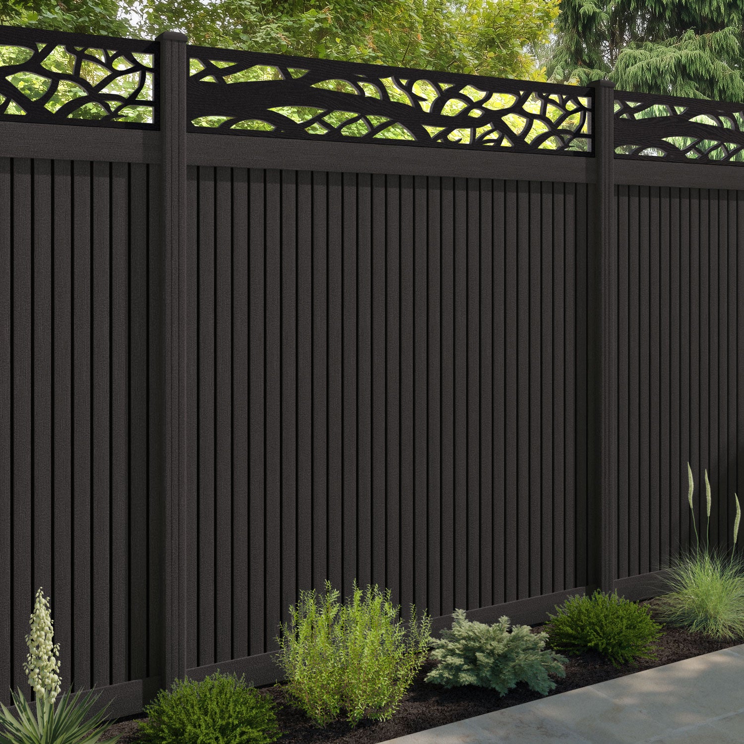 Virtis Twilight Fence Panel - Dark Oak - with our composite posts