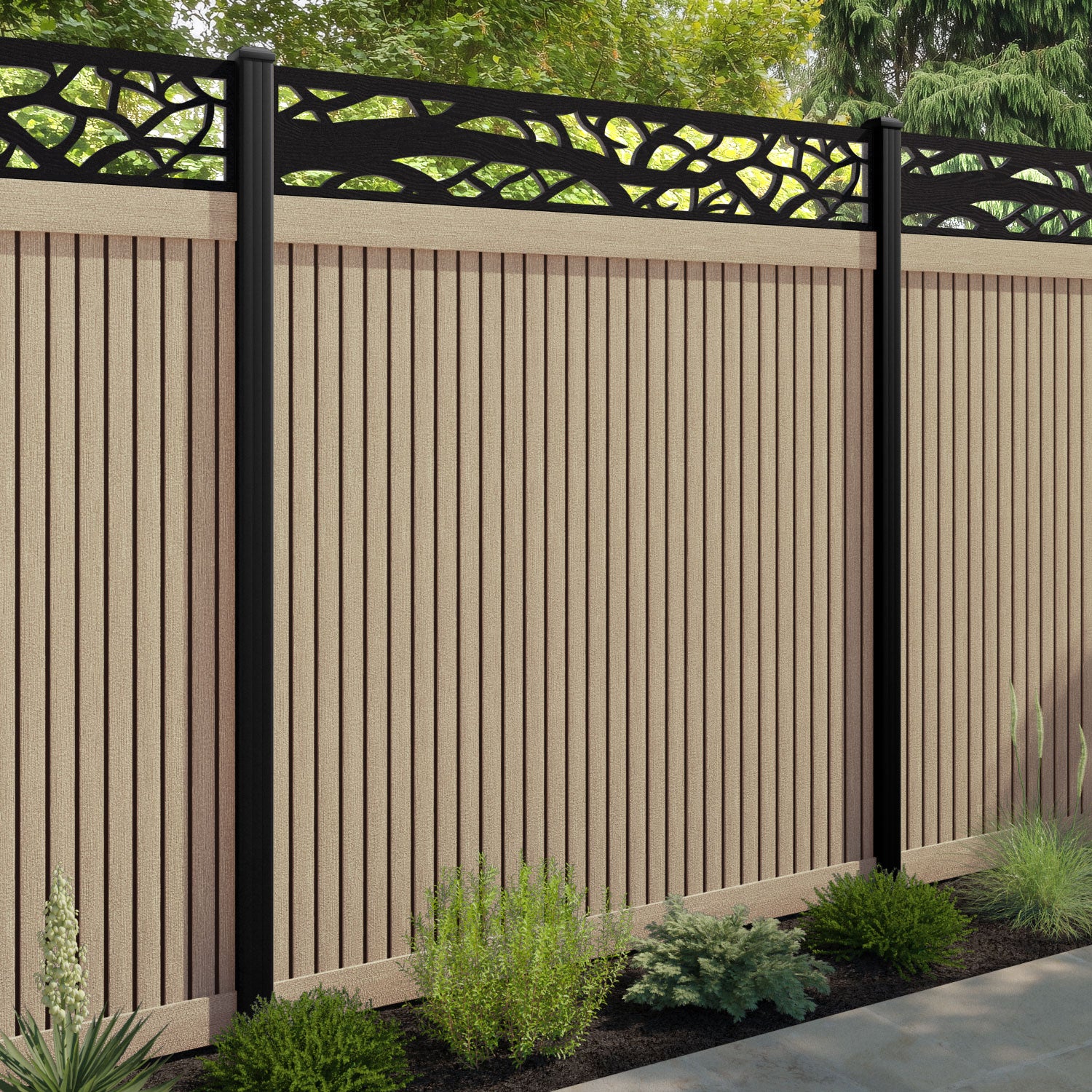 Virtis Twilight Fence Panel - Light Oak - with our composite posts