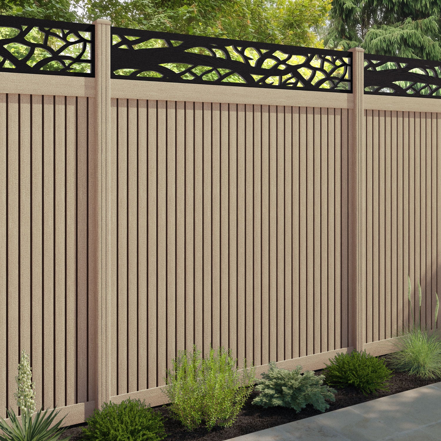 Virtis Twilight Fence Panel - Light Oak - with our composite posts