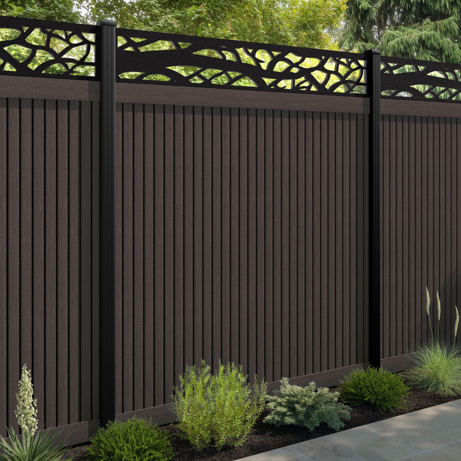 Virtis Twilight Fence Panel - Mid Brown - with our composite posts