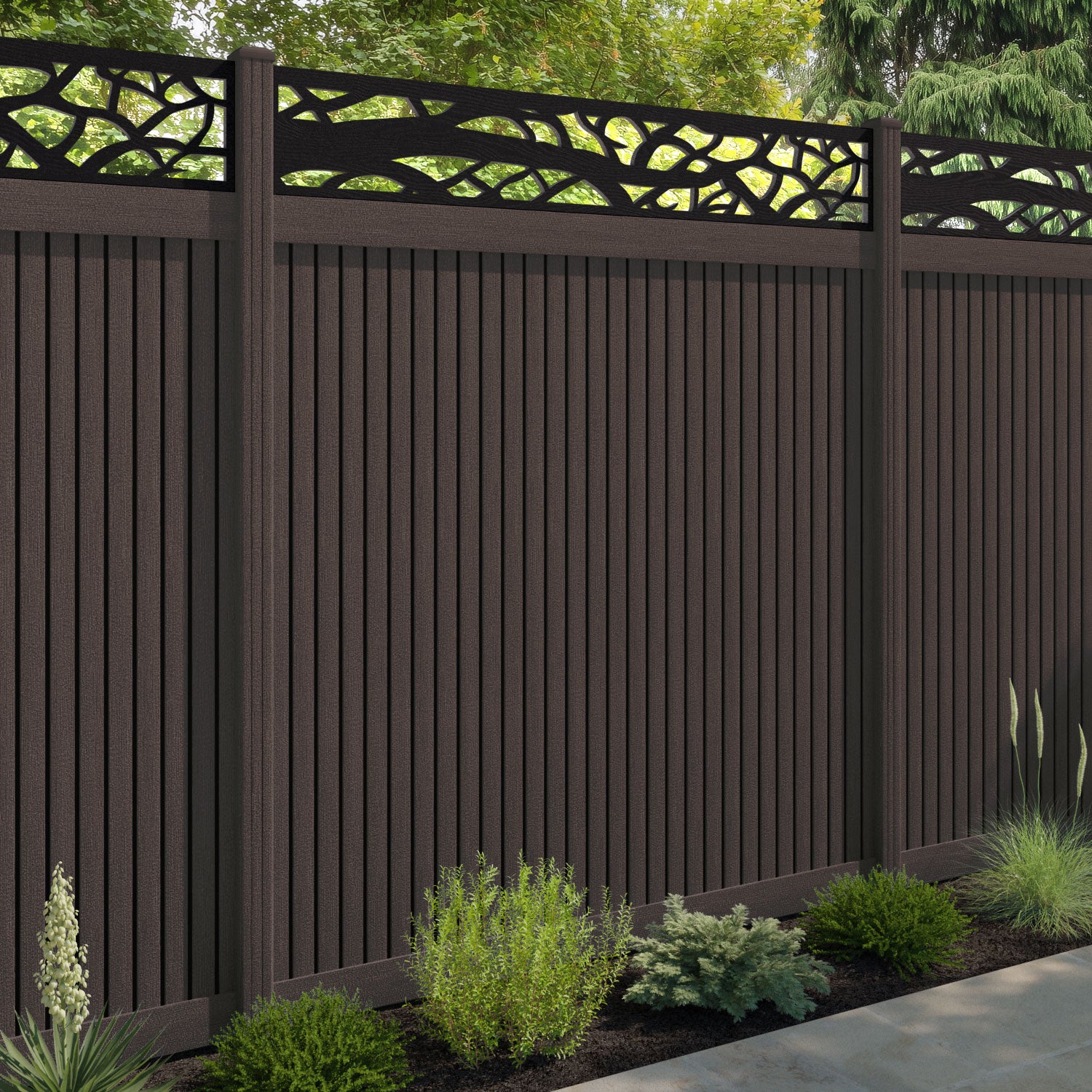 Virtis Twilight Fence Panel - Mid Brown - with our composite posts