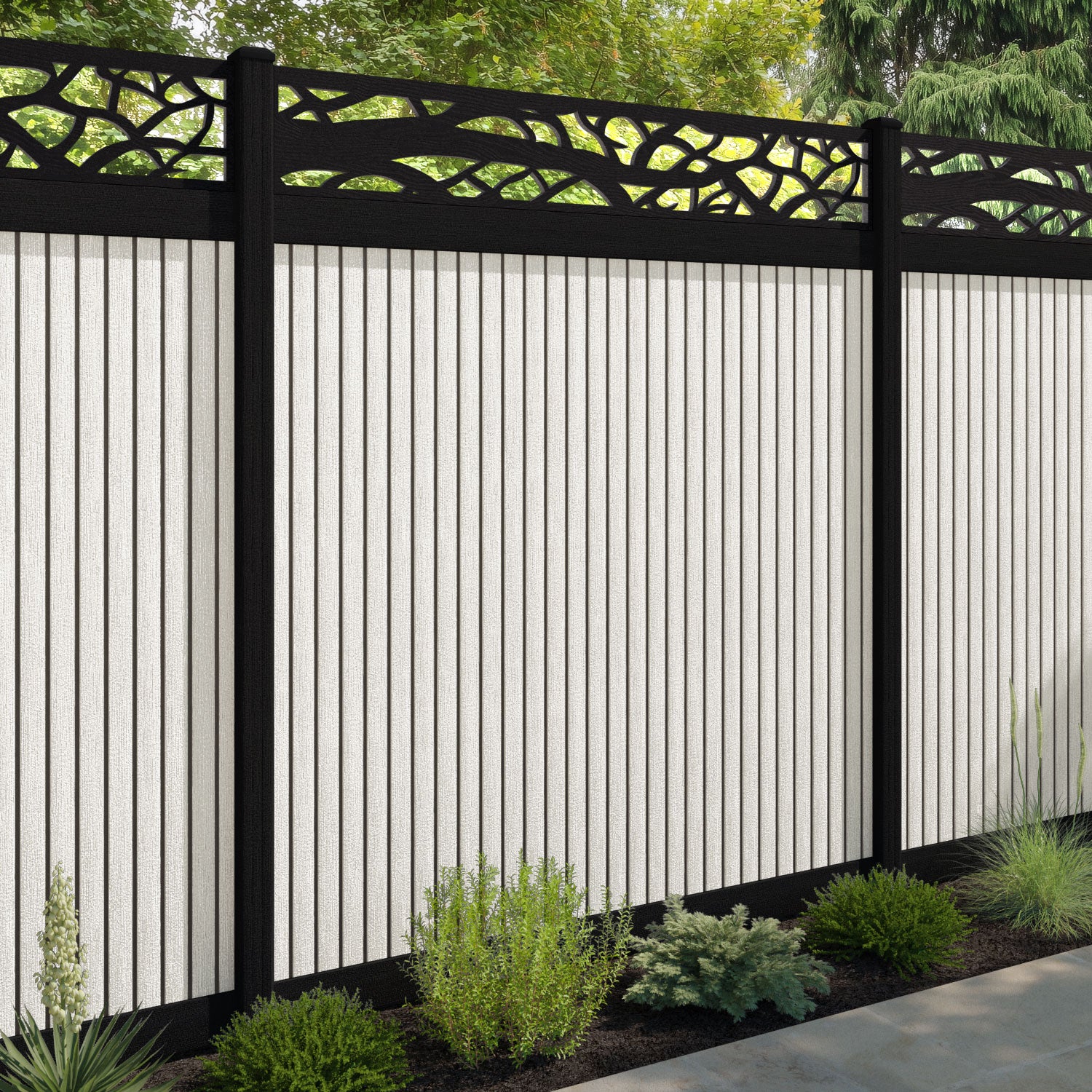 Virtis Twilight Fence Panel - Light Stone - with our composite posts
