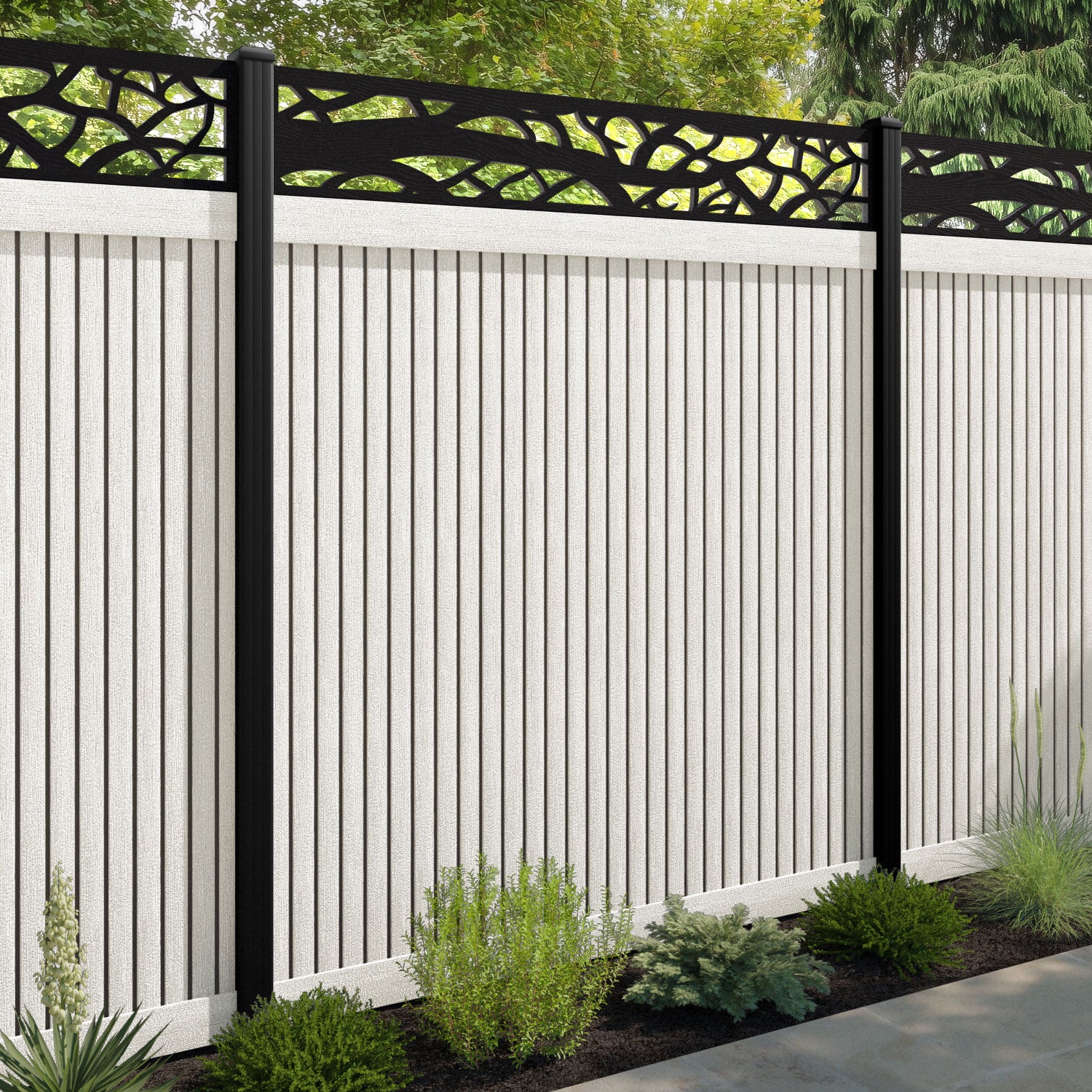 Virtis Twilight Fence Panel - Light Stone - with our composite posts