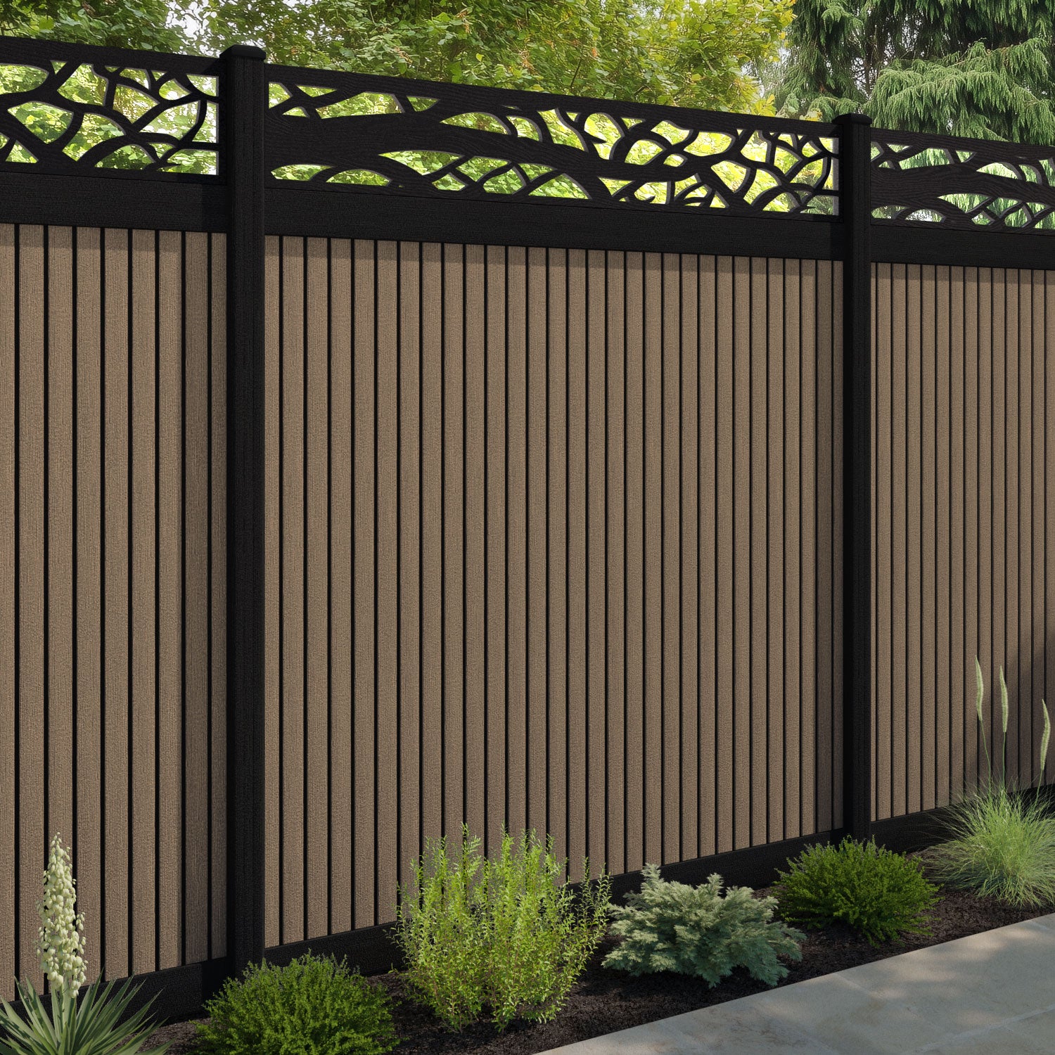 Virtis Twilight Fence Panel - Teak - with our composite posts