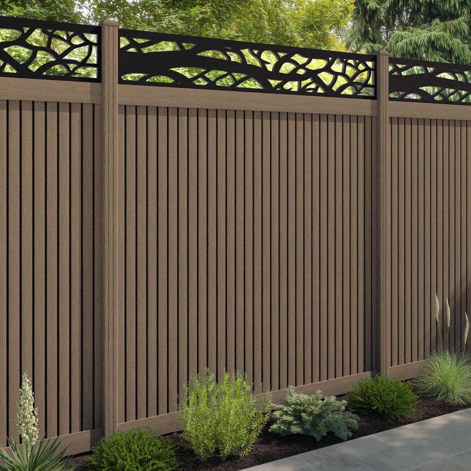 Virtis Twilight Fence Panel - Teak - with our composite posts