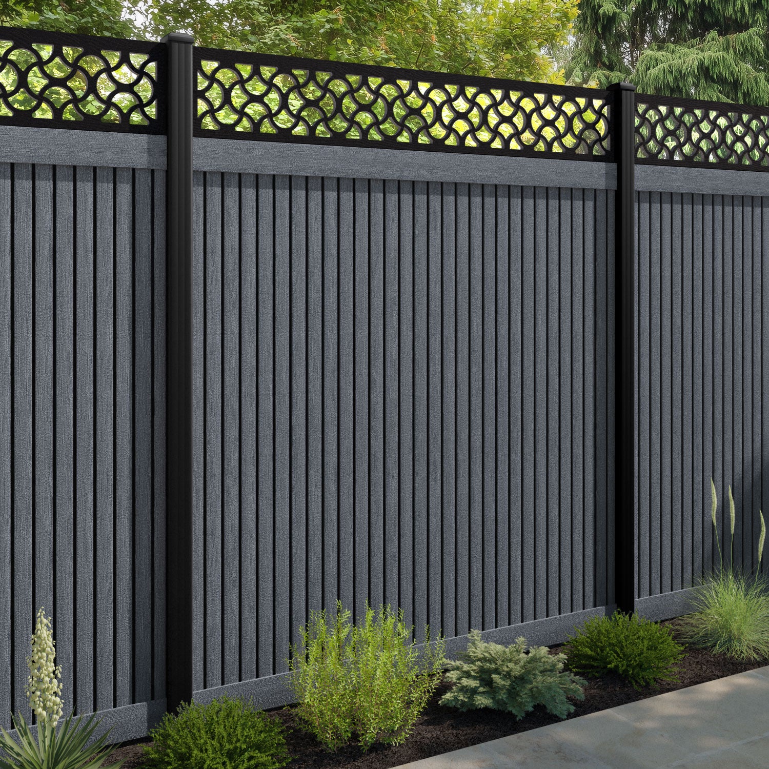 Virtis Vida Fence Panel - Anthracite - with our aluminium posts