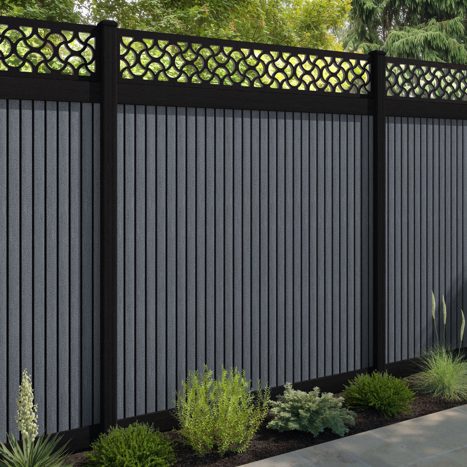 Virtis Vida Fence Panel - Anthracite - with our aluminium posts