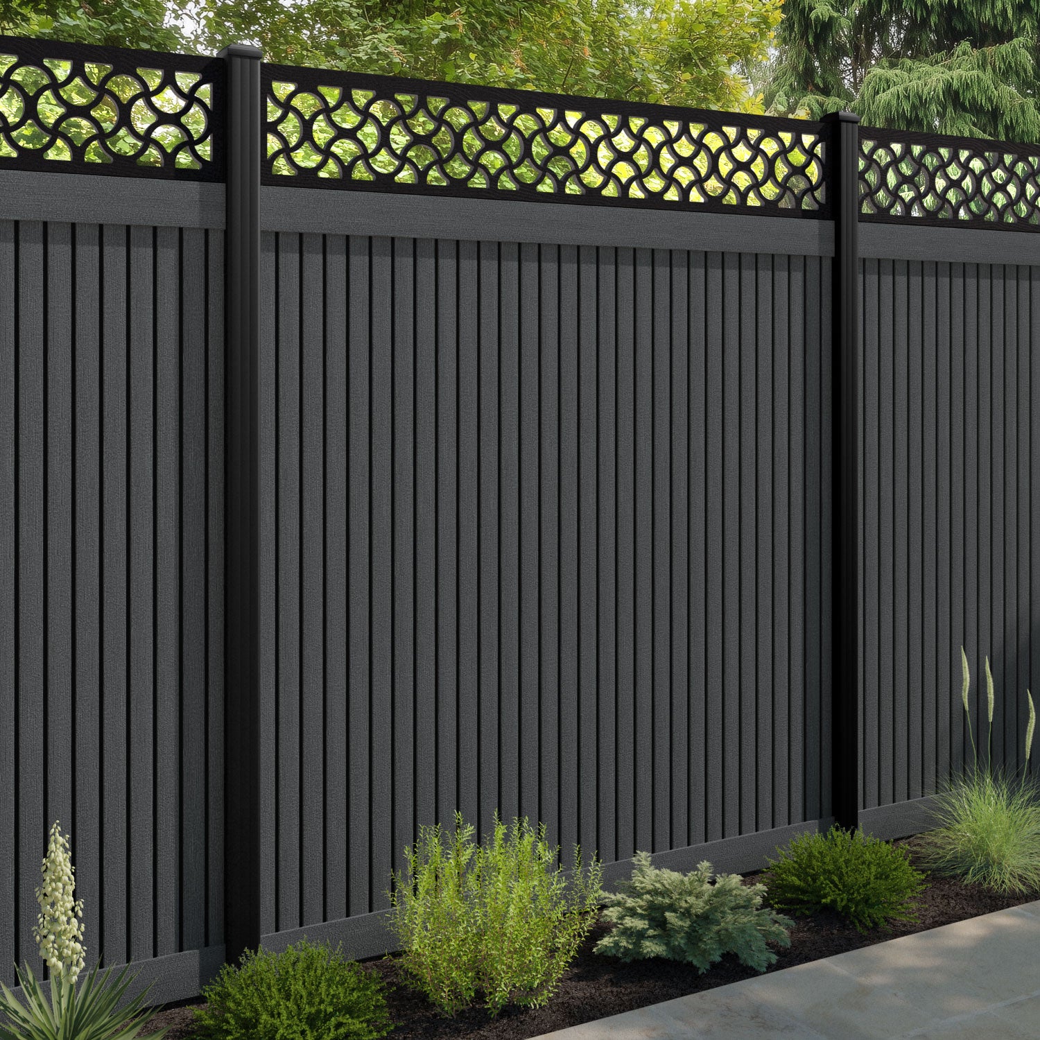 Virtis Vida Fence Panel - Dark Grey - with our composite posts