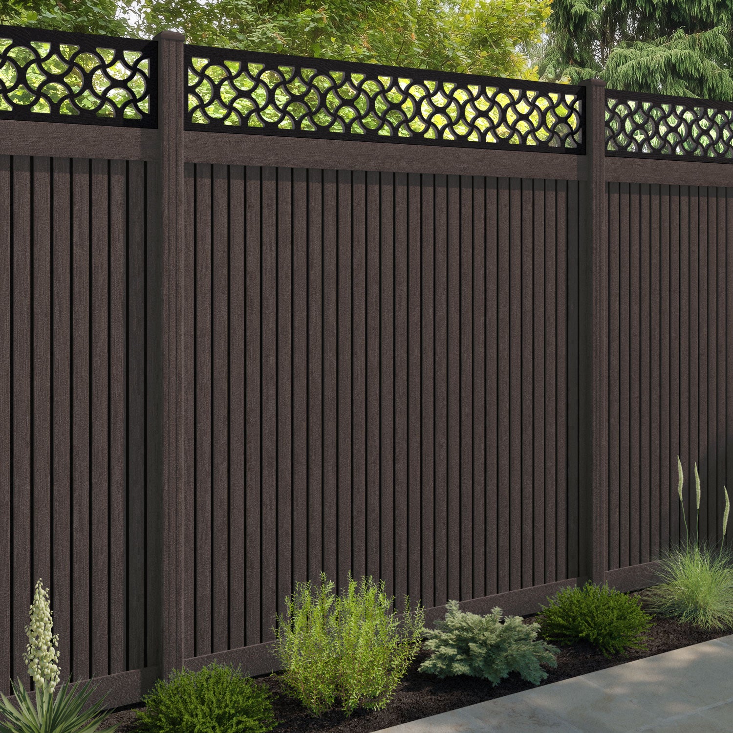 Virtis Vida Fence Panel - Mid Brown - with our composite posts