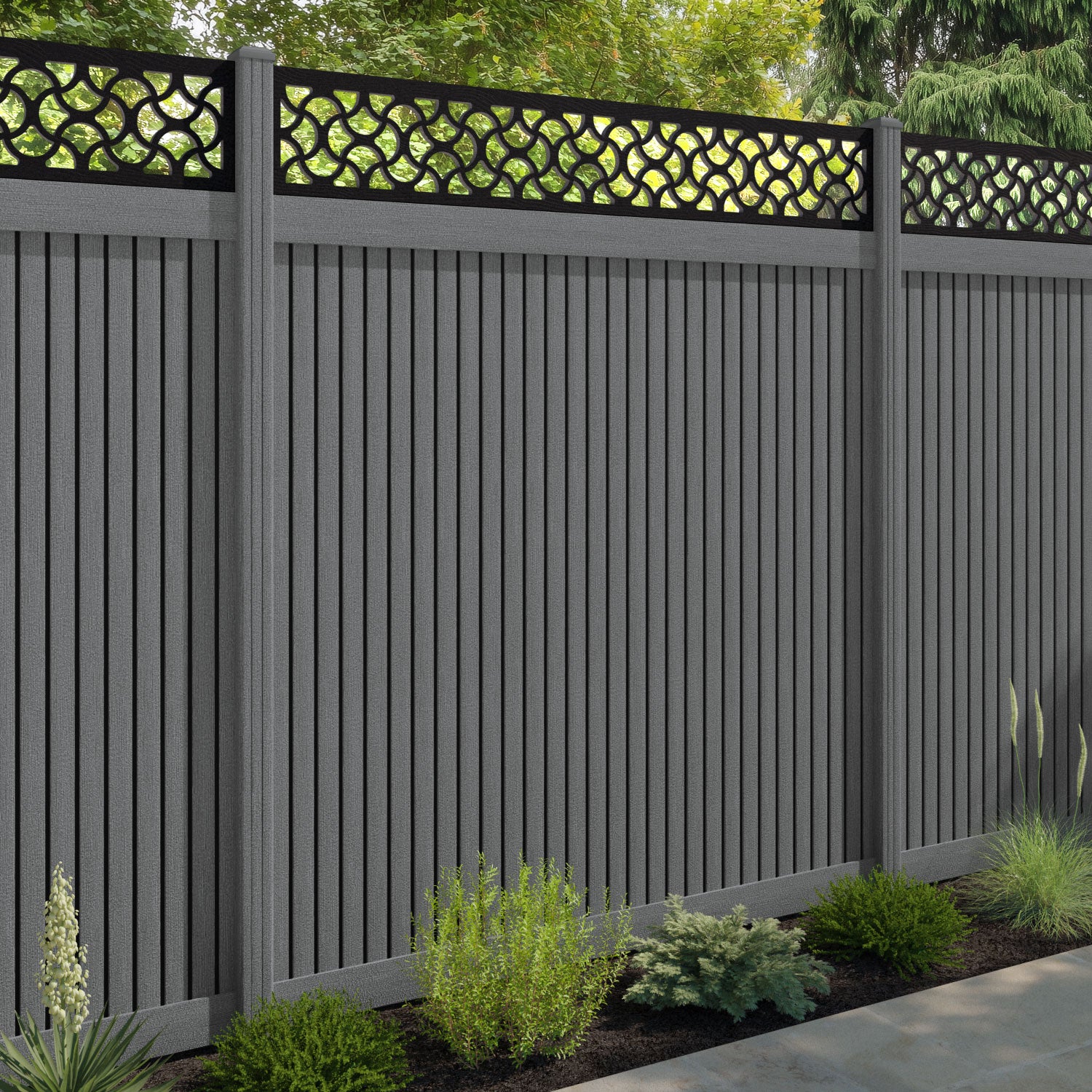 Virtis Vida Fence Panel - Mid Grey - with our composite posts