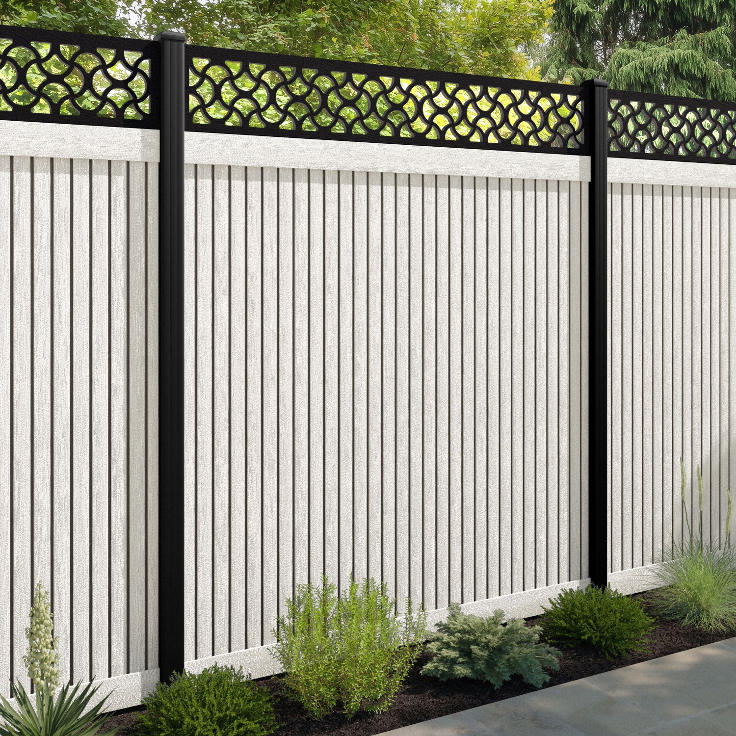 Virtis Vida Fence Panel - Light Stone - with our aluminium posts