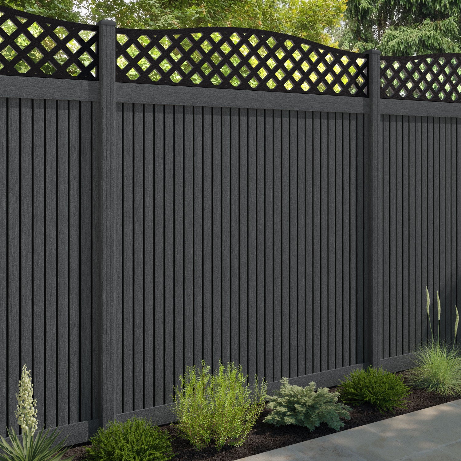 Virtis High Wave Fence Panel - Dark Grey - with our composite posts
