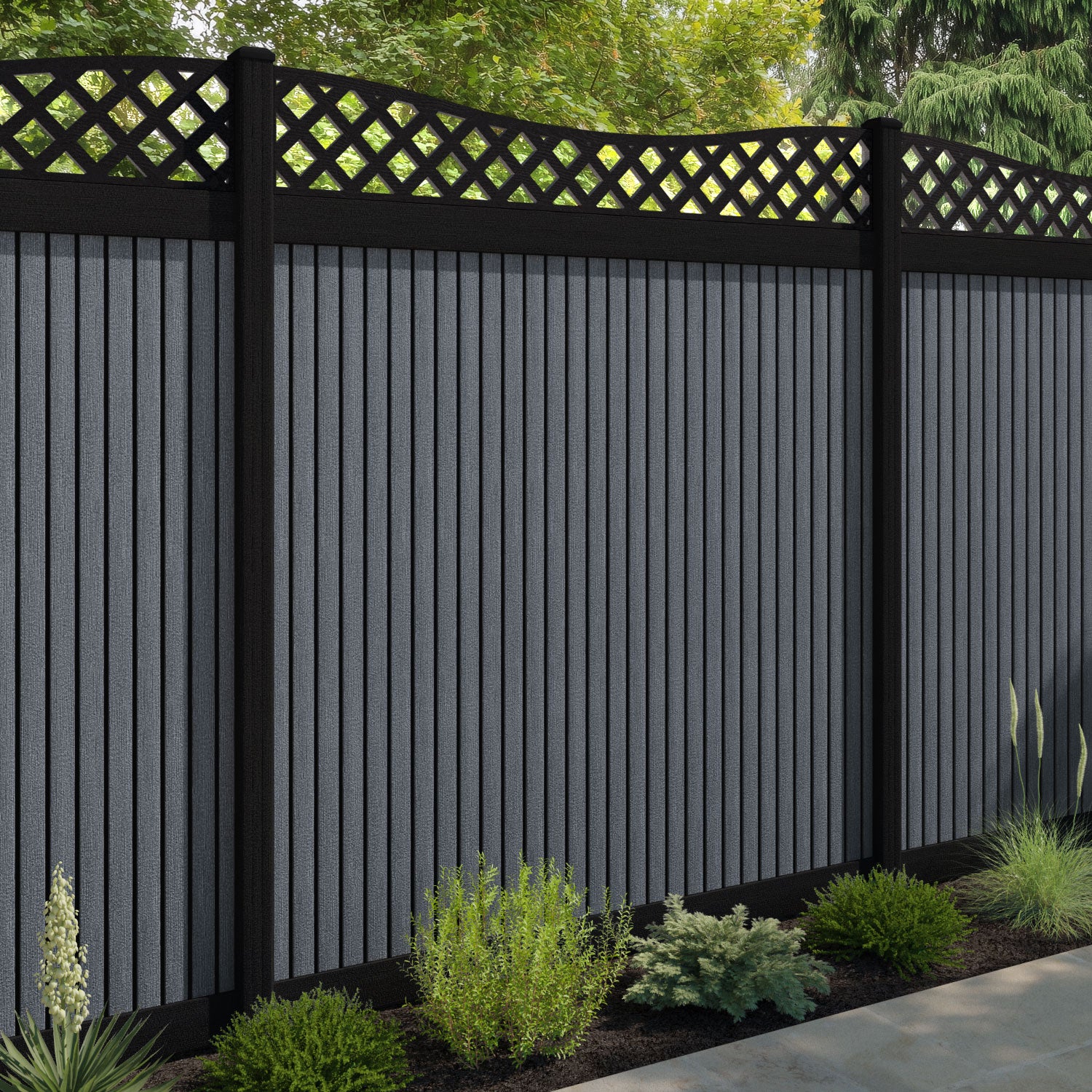 Virtis Low Wave Fence Panel - Anthracite - with our aluminium posts
