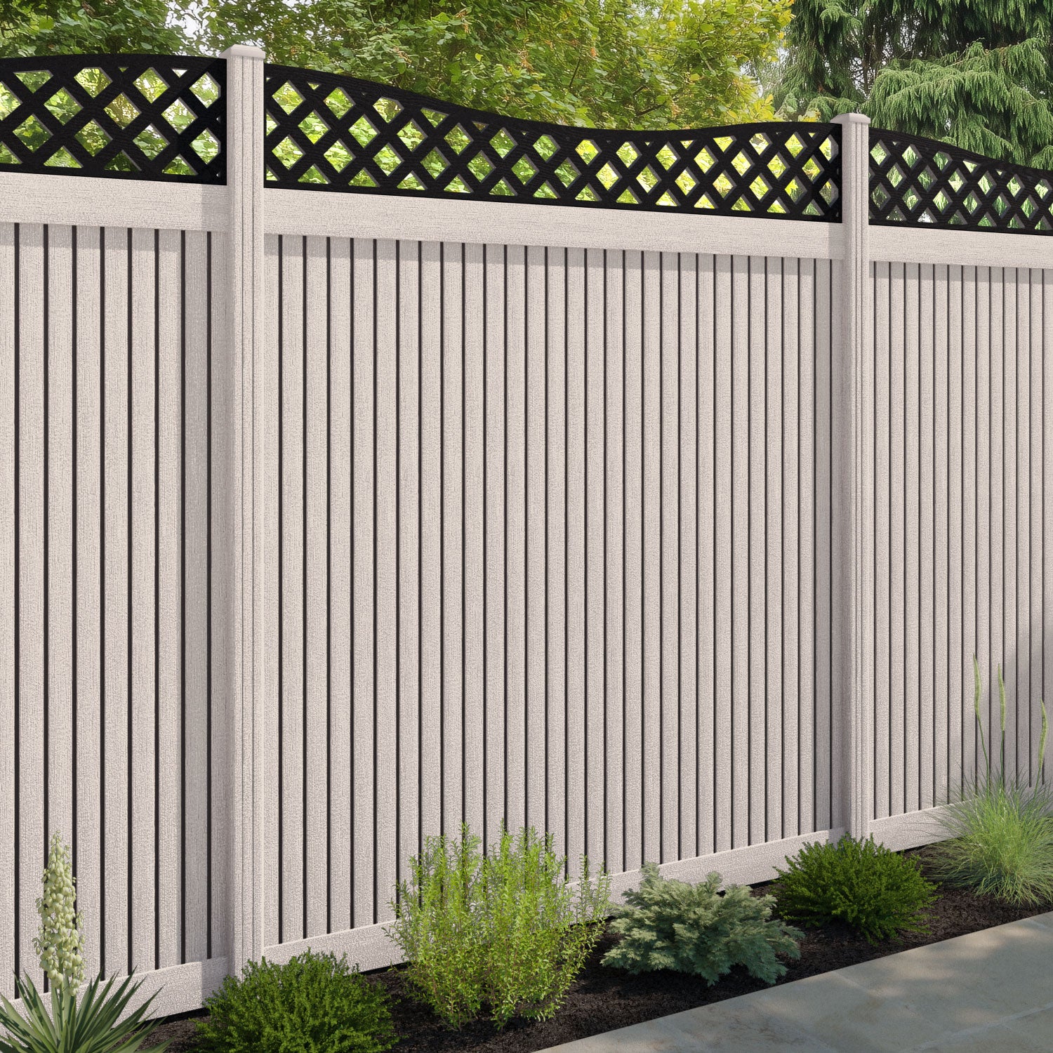 Virtis Low Wave Fence Panel - Mid Stone - with our composite posts