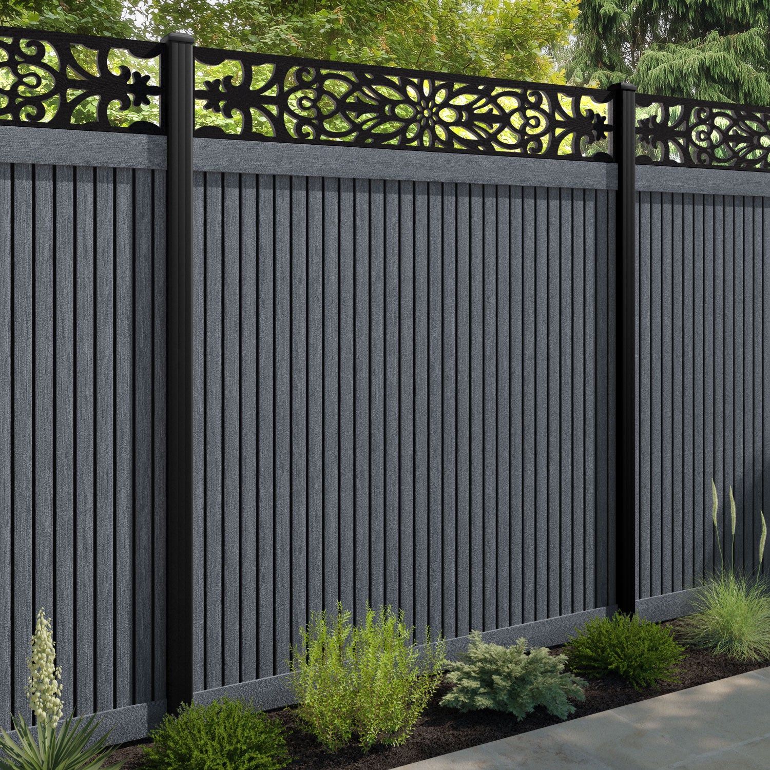 Virtis Windsor Fence Panel - Anthracite - with our aluminium posts