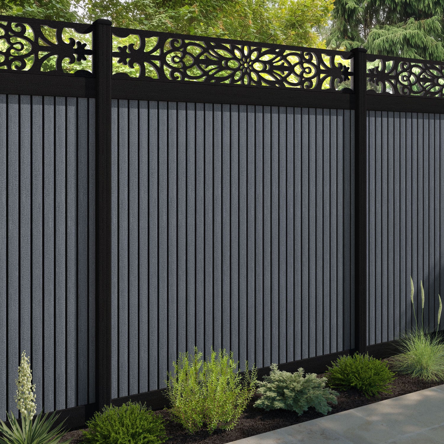 Virtis Windsor Fence Panel - Anthracite - with our aluminium posts