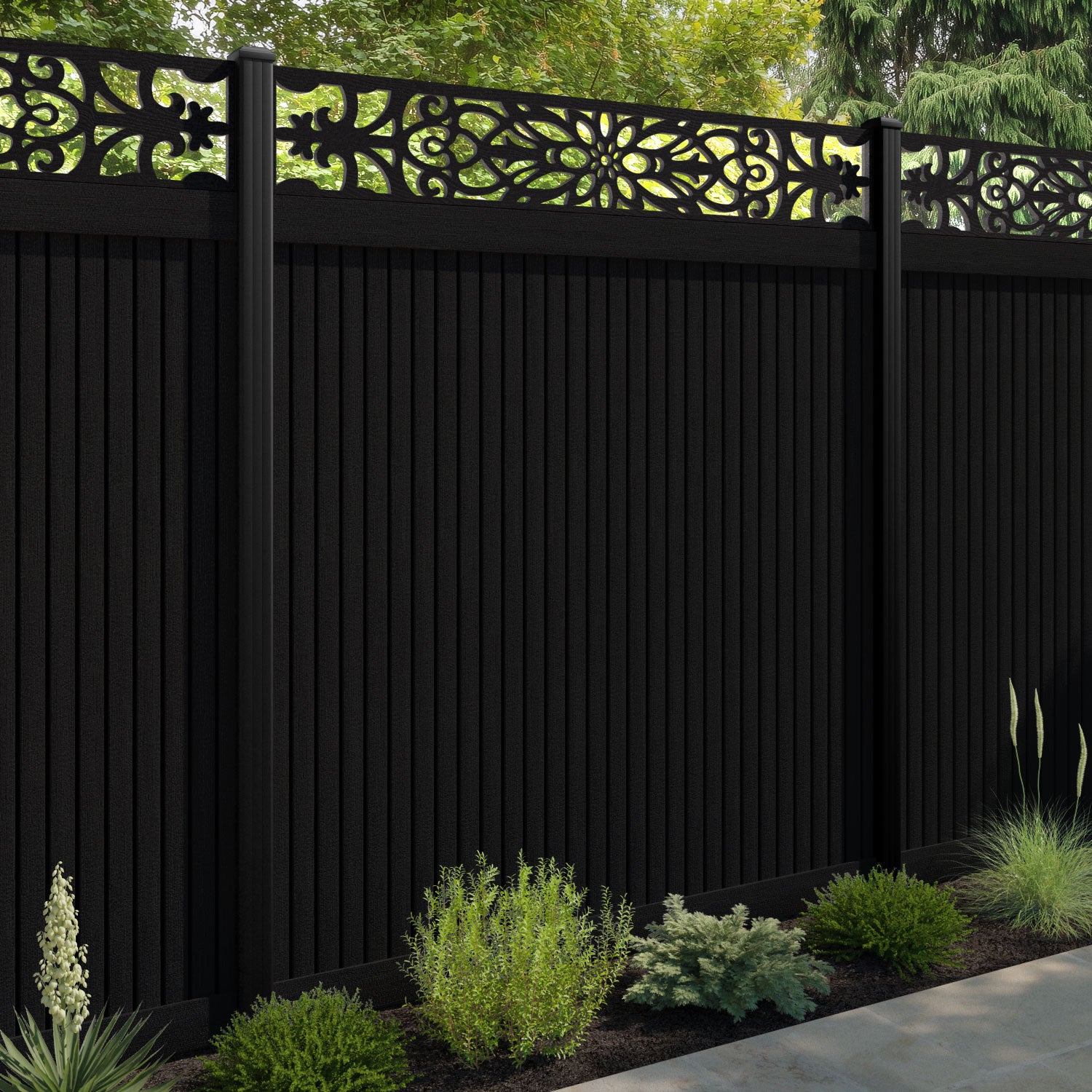 Virtis Windsor Fence Panel - Black - with our aluminium posts
