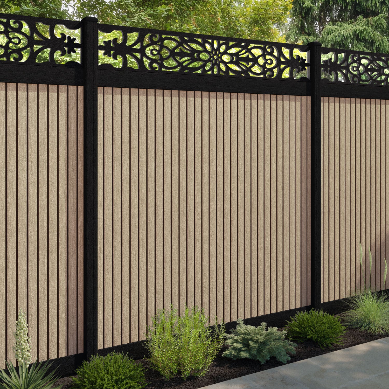 Virtis Windsor Fence Panel - Light Oak - with our composite posts