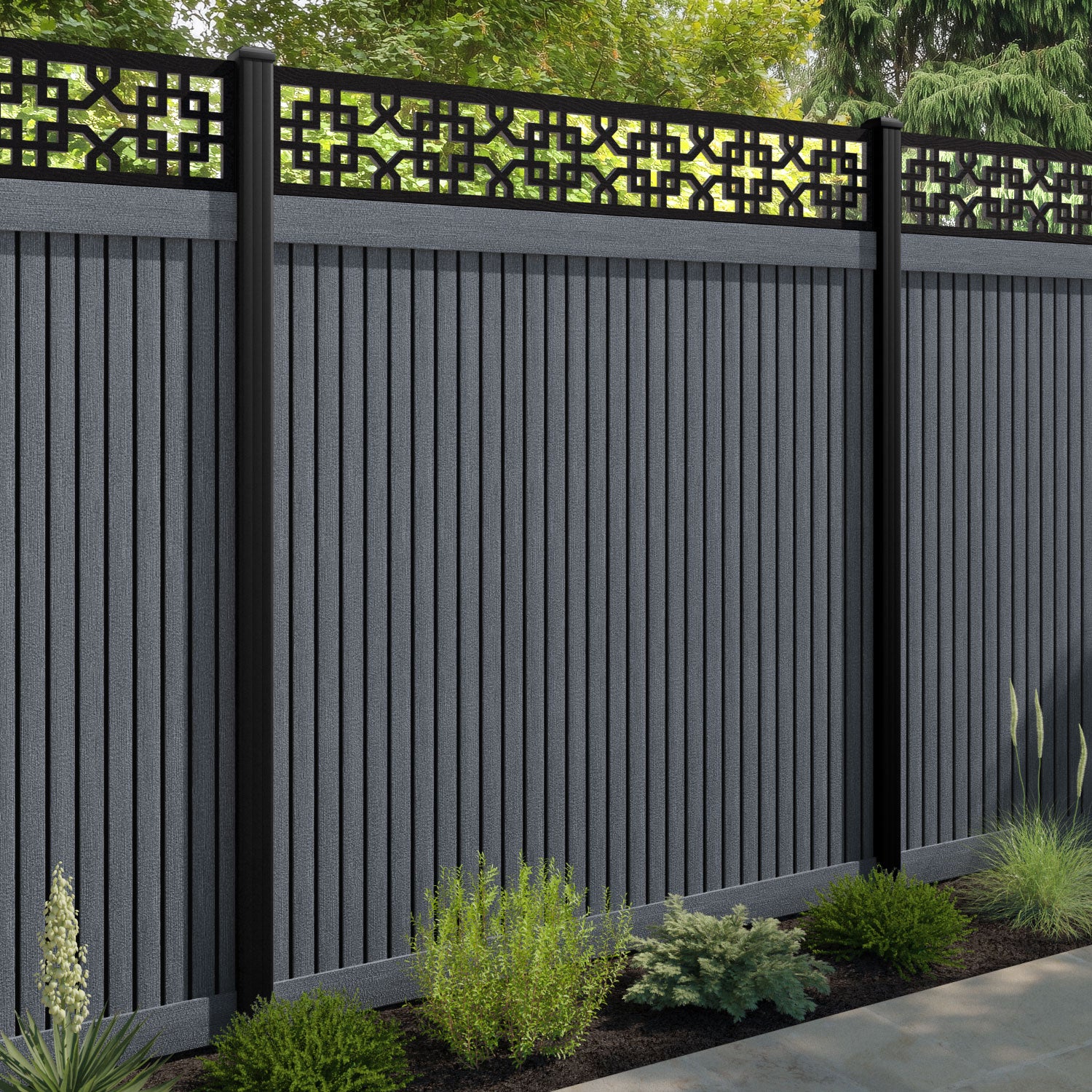 Virtis Zaria Fence Panel - Anthracite - with our composite posts