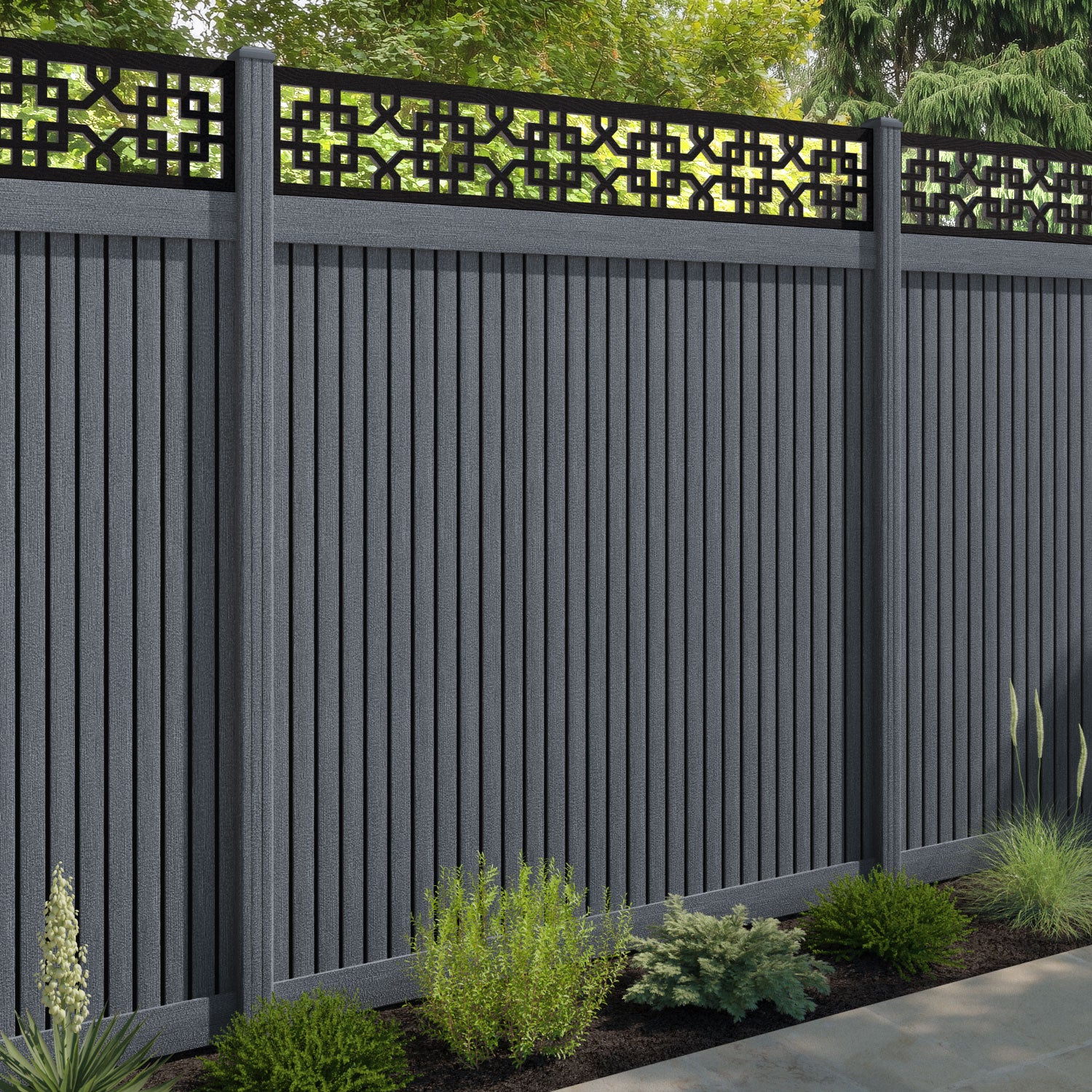 Virtis Zaria Fence Panel - Anthracite - with our composite posts