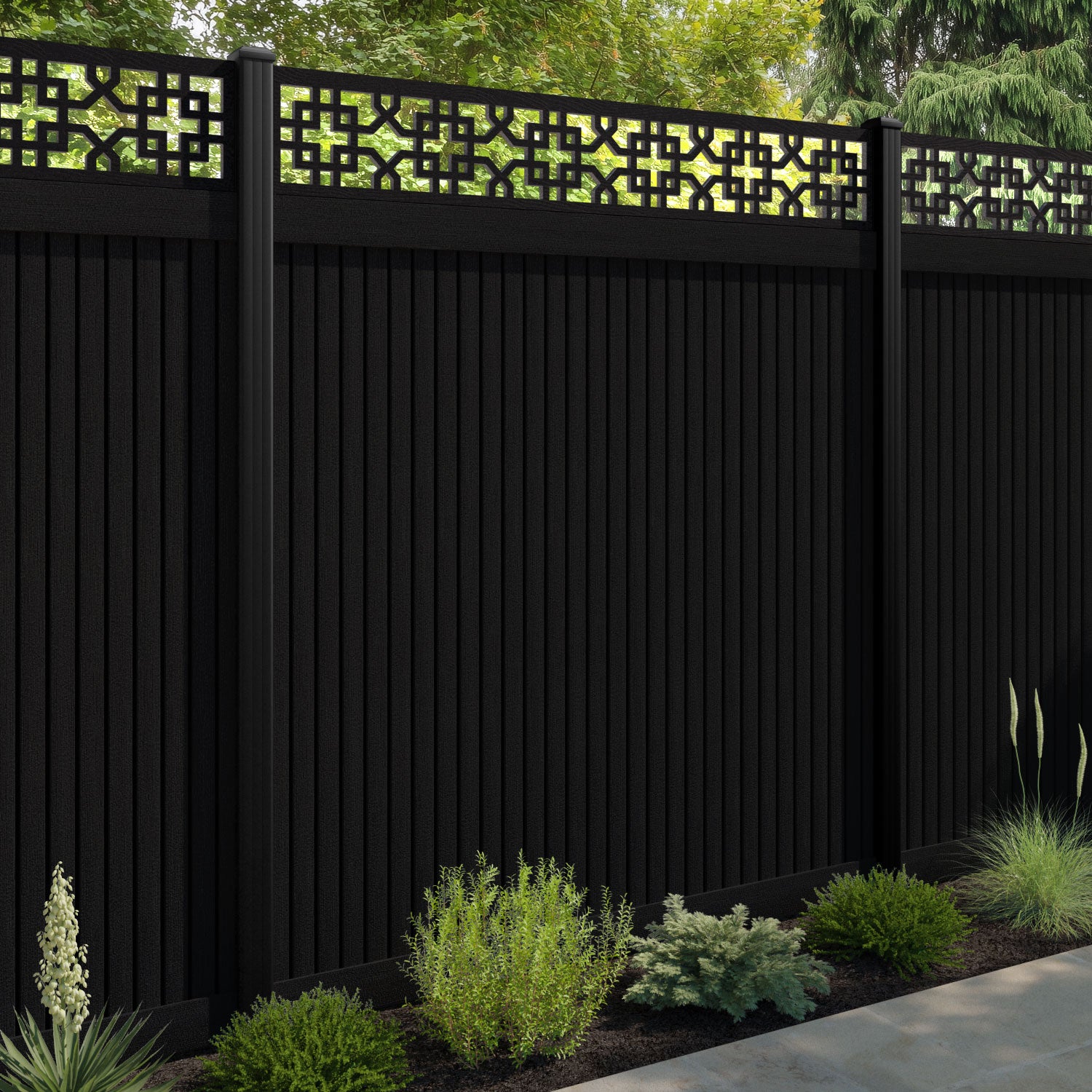 Virtis Zaria Fence Panel - Black - with our aluminium posts