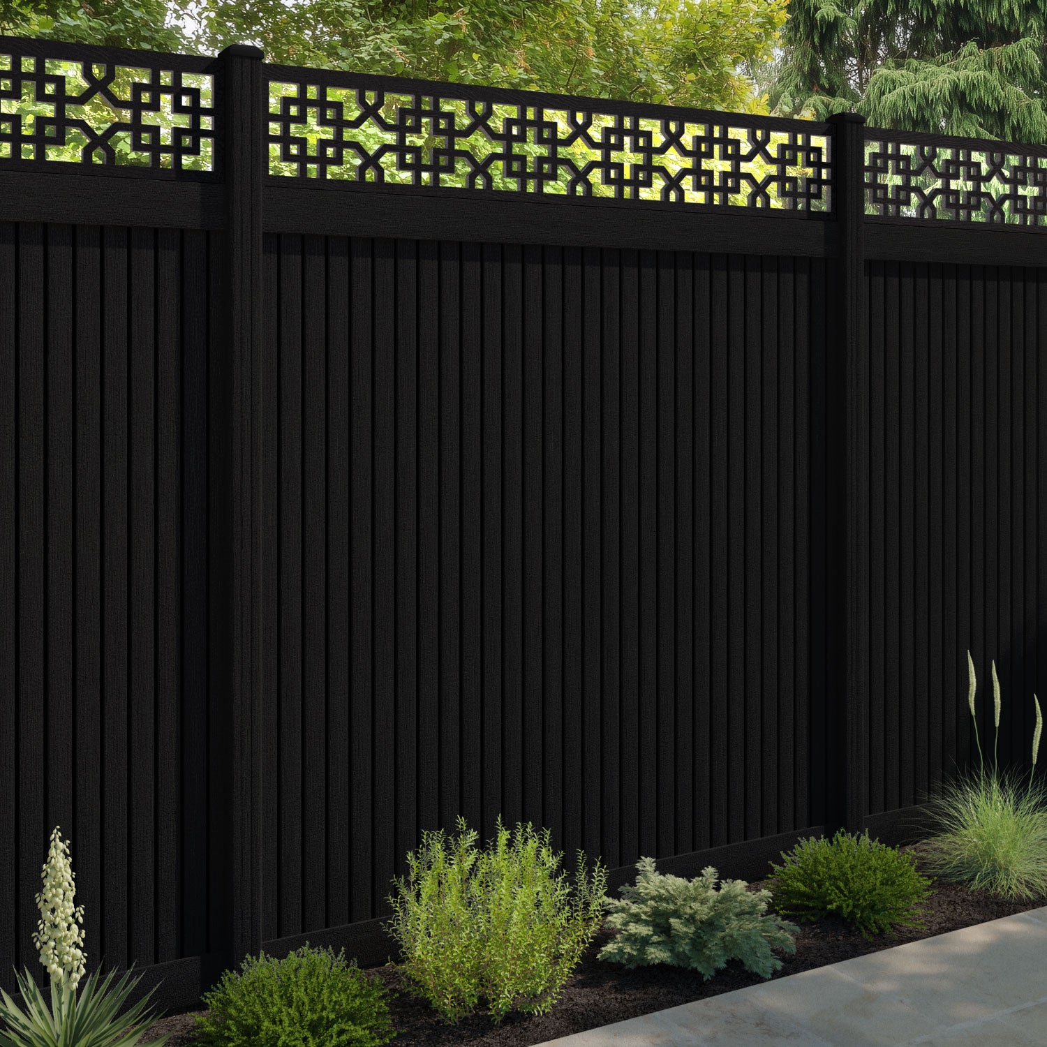 Virtis Zaria Fence Panel - Black - with our composite posts