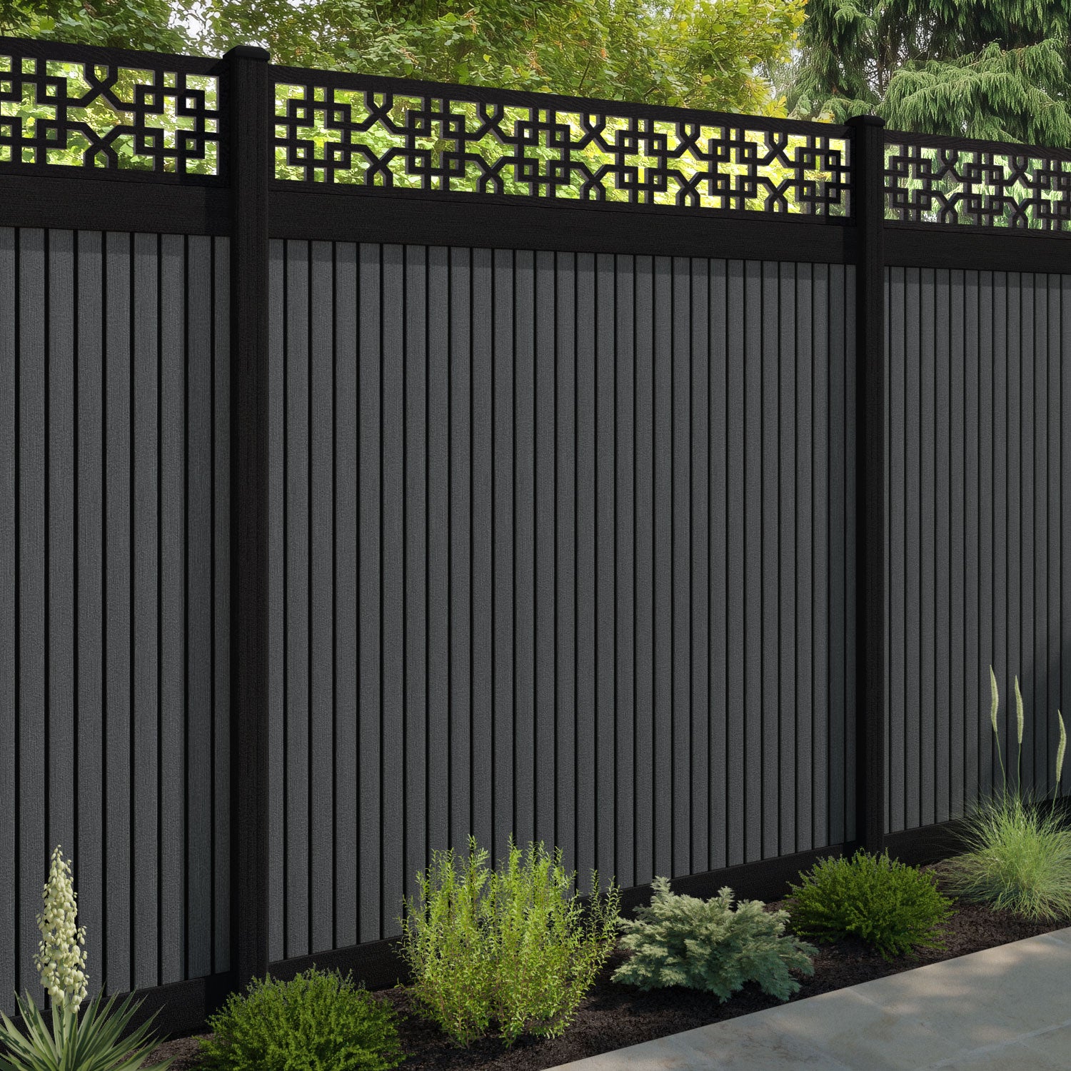 Virtis Zaria Fence Panel - Dark Grey - with our composite posts