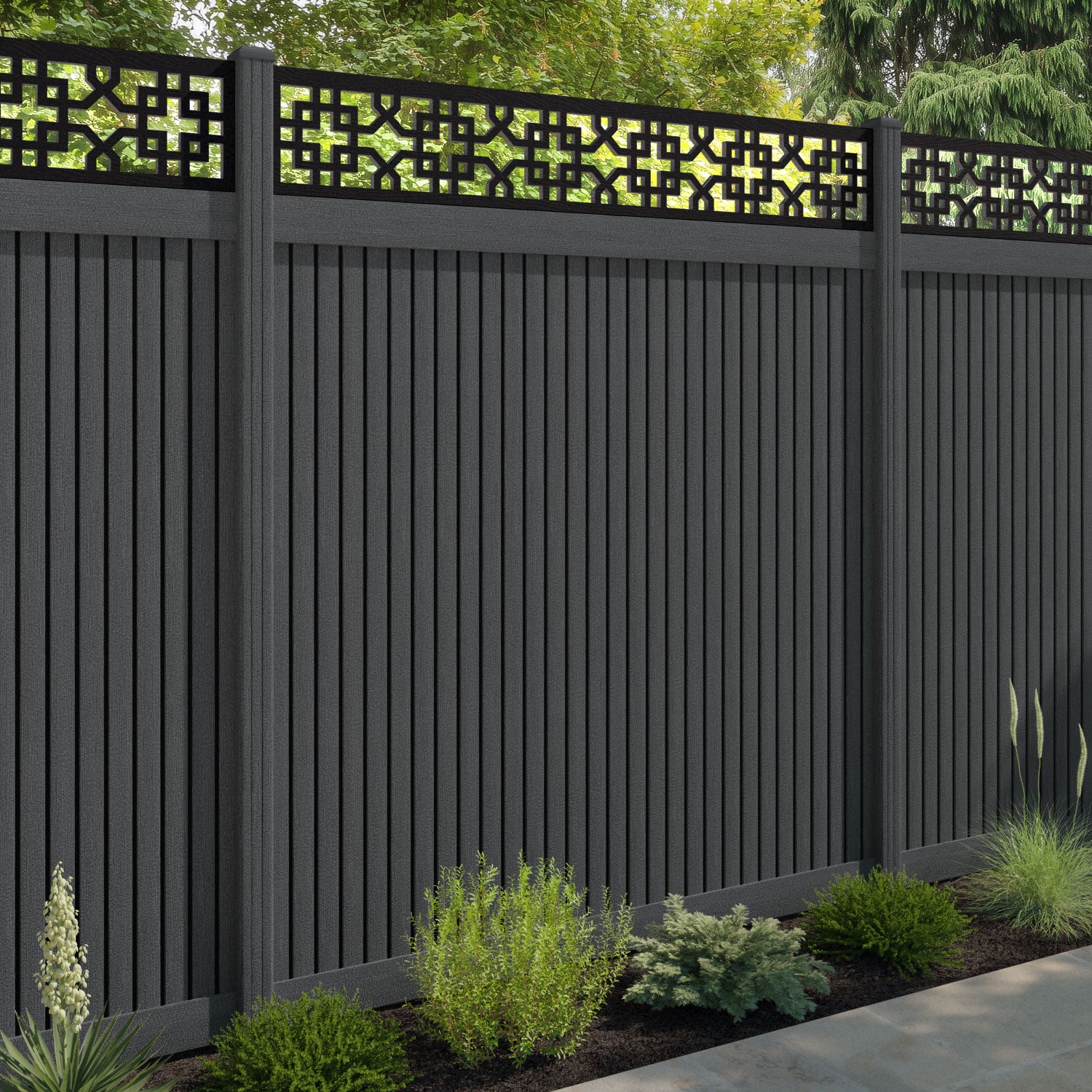 Virtis Zaria Fence Panel - Dark Grey - with our composite posts