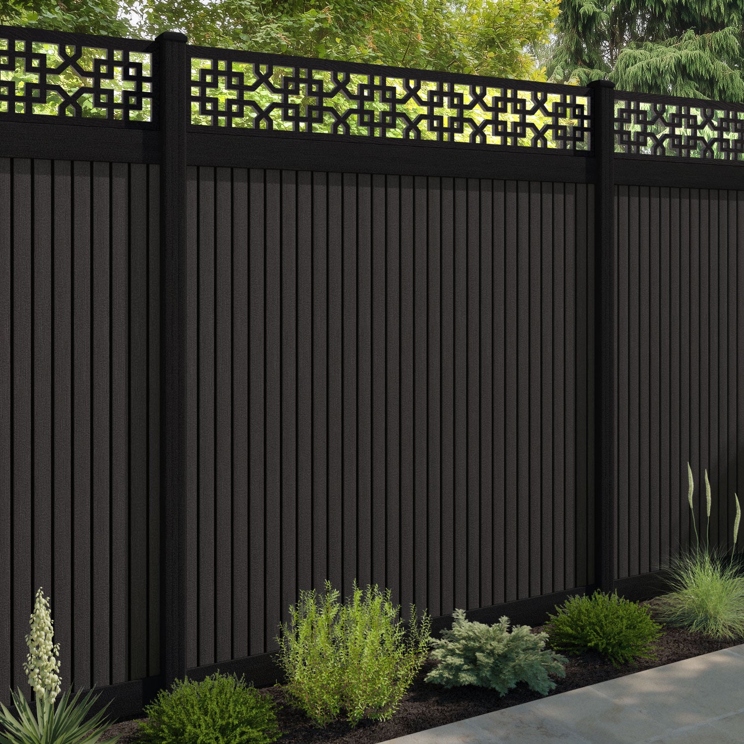 Virtis Zaria Fence Panel - Dark Oak - with our composite posts