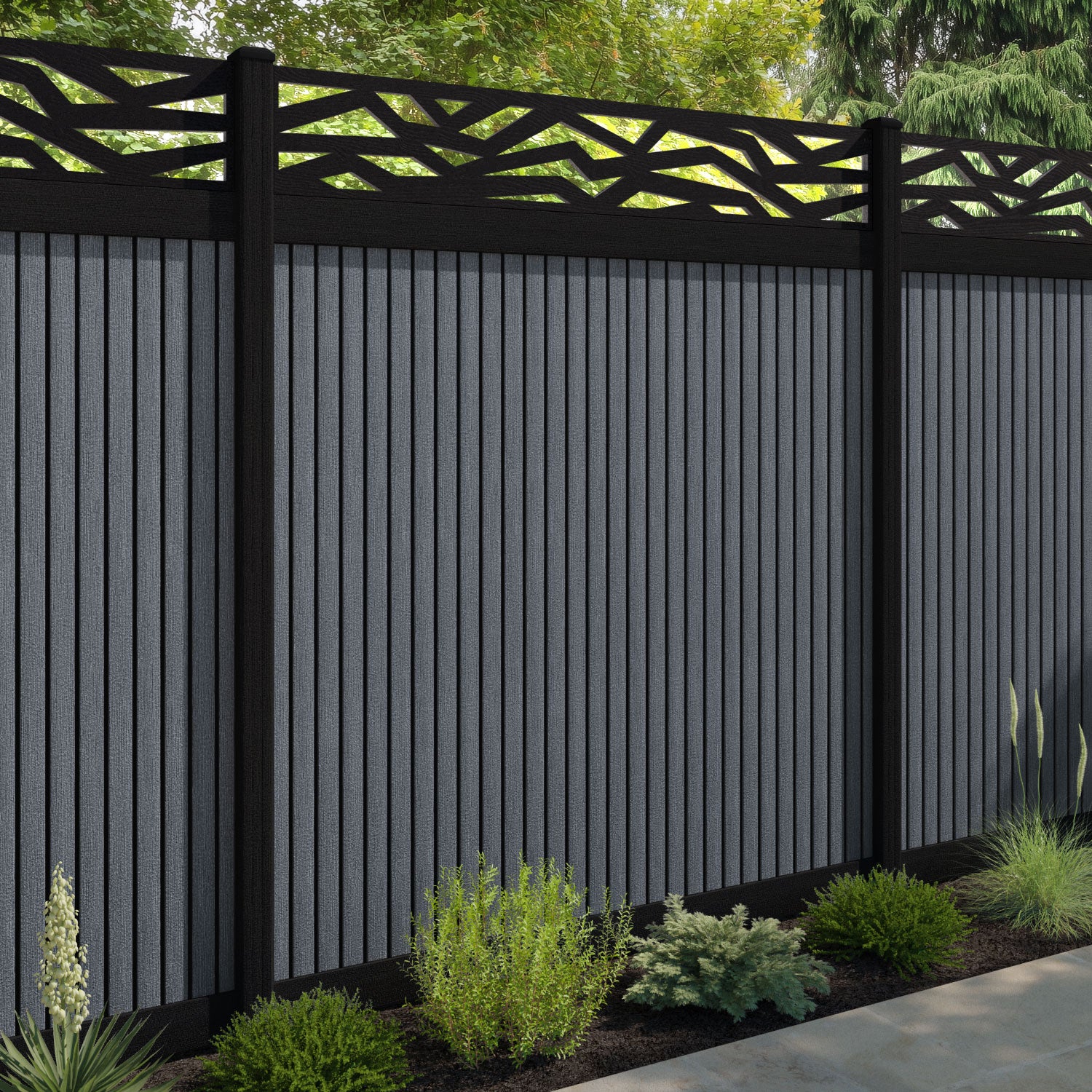 Virtis Zenith Fence Panel - Anthracite - with our composite posts
