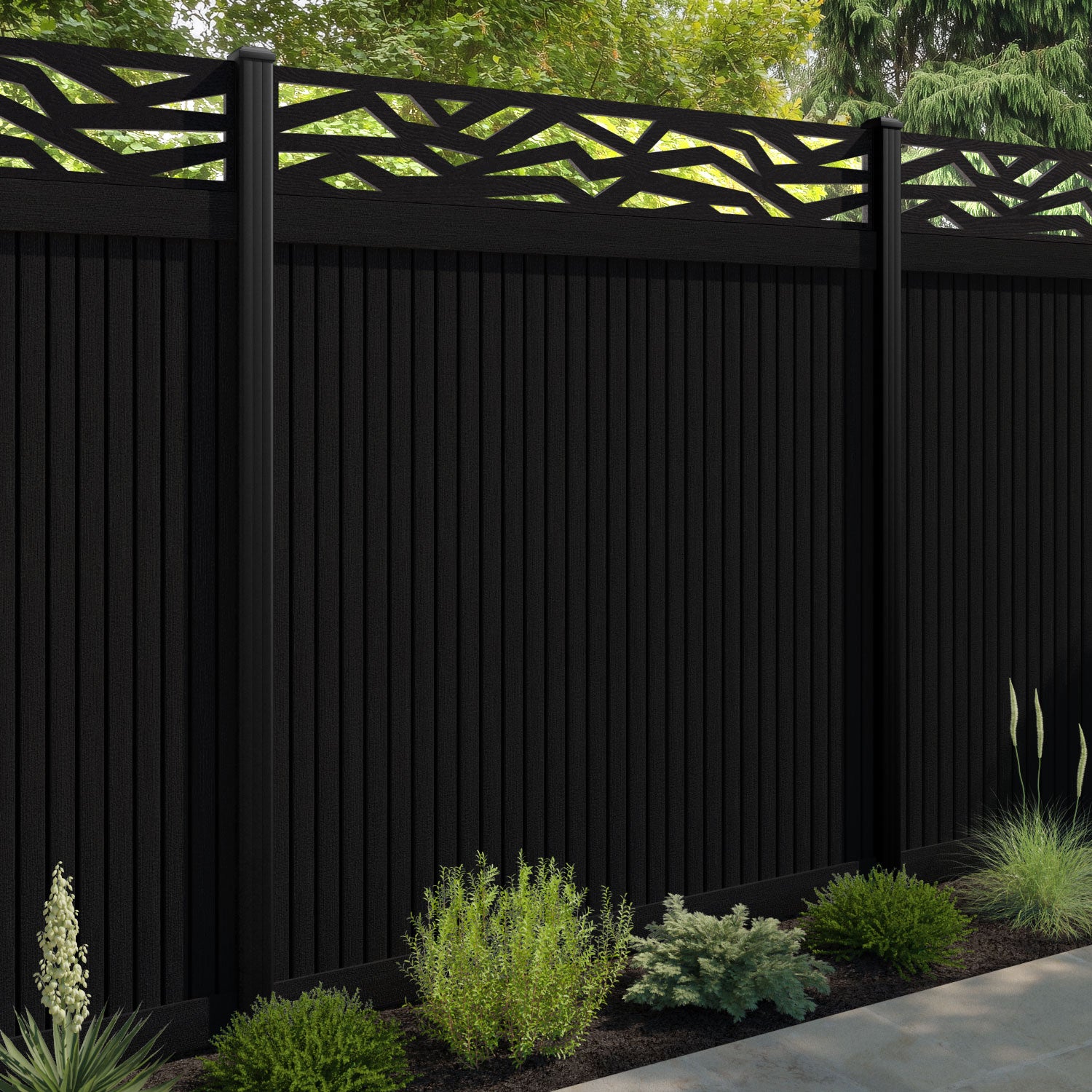 Virtis Zenith Fence Panel - Black - with our aluminium posts
