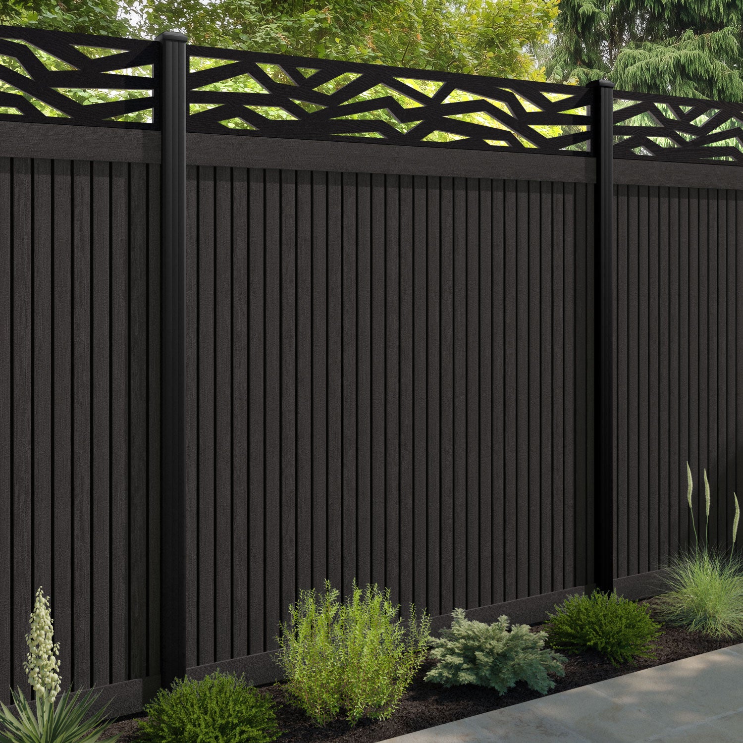 Virtis Zenith Fence Panel - Dark Oak - with our composite posts
