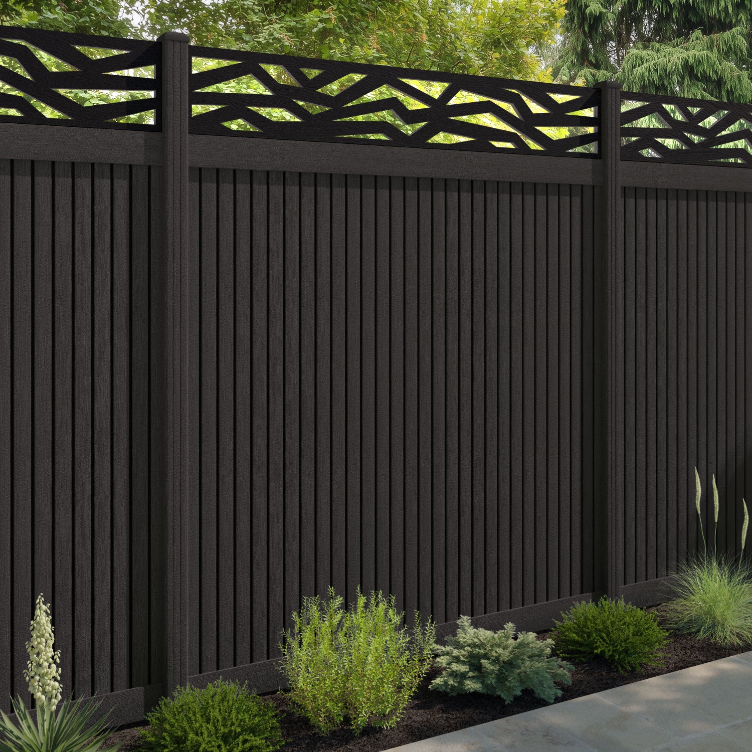 Virtis Zenith Fence Panel - Dark Oak - with our composite posts
