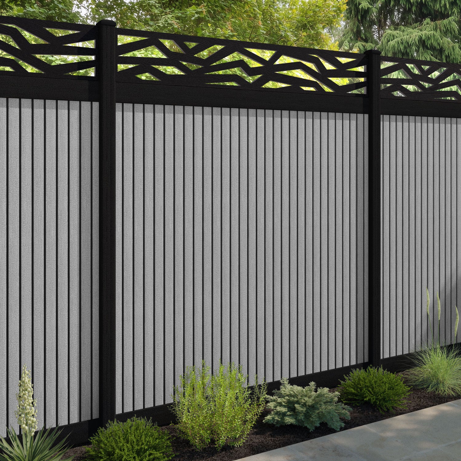 Virtis Zenith Fence Panel - Light Grey - with our aluminium posts