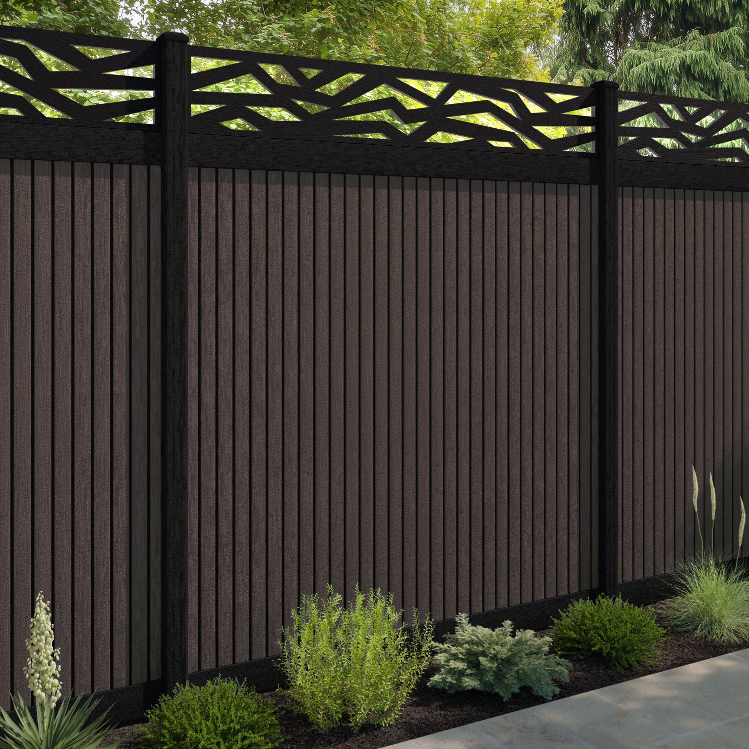 Virtis Zenith Fence Panel - Mid Brown - with our composite posts