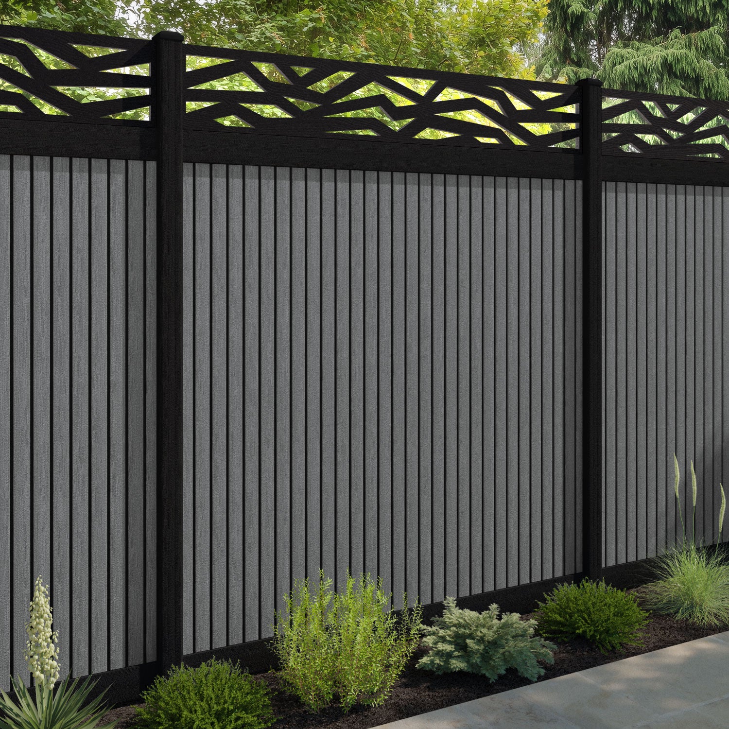 Virtis Zenith Fence Panel - Mid Grey - with our composite posts