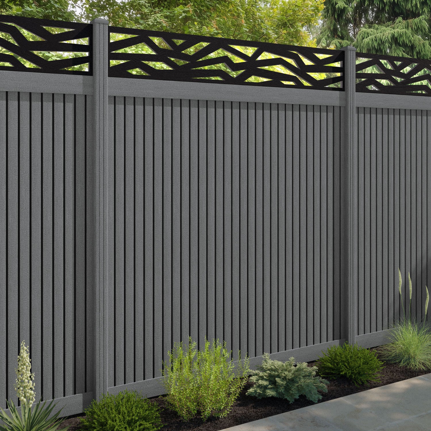 Virtis Zenith Fence Panel - Mid Grey - with our composite posts