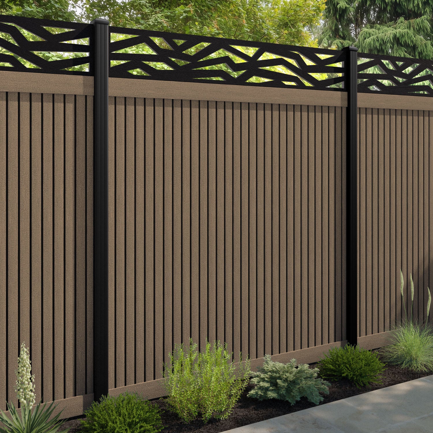 Virtis Zenith Fence Panel - Teak - with our composite posts