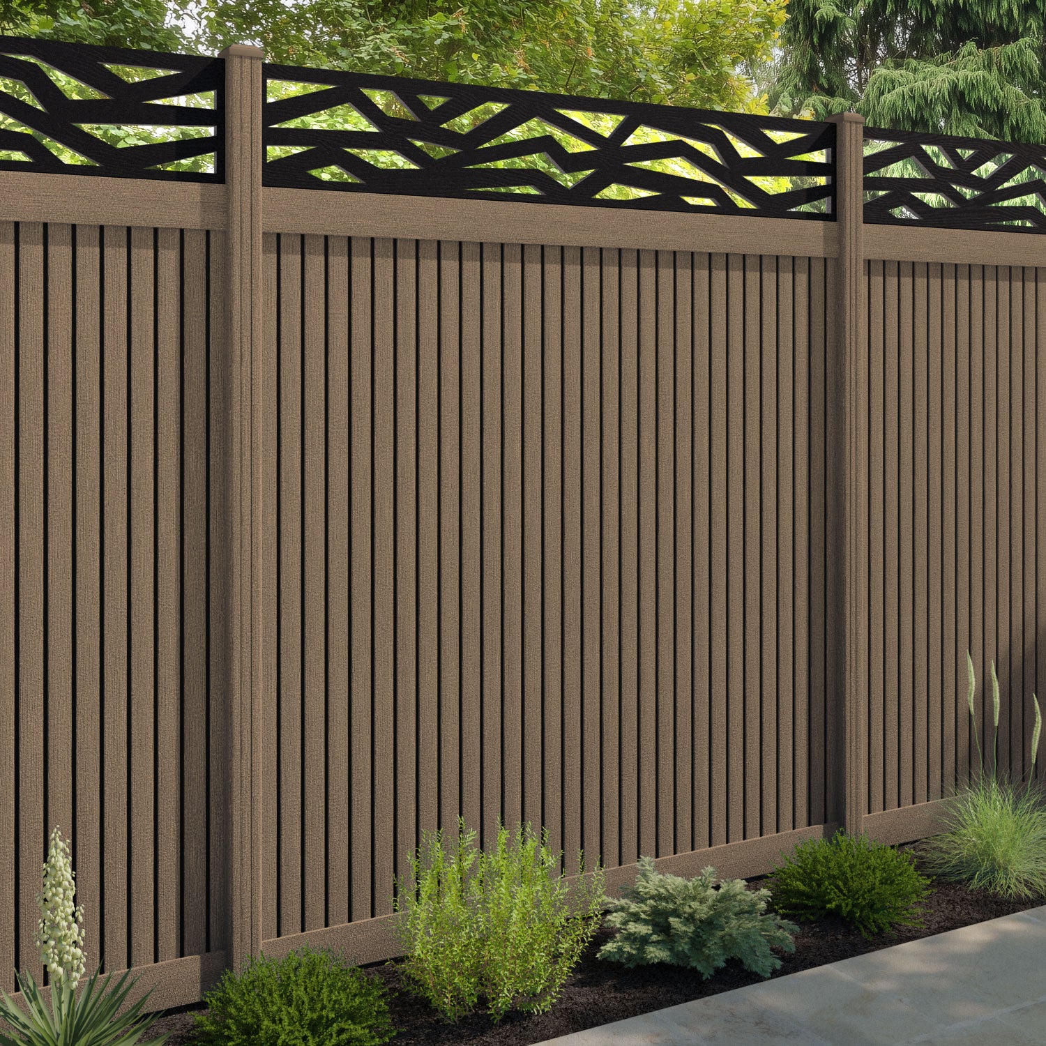 Virtis Zenith Fence Panel - Teak - with our composite posts