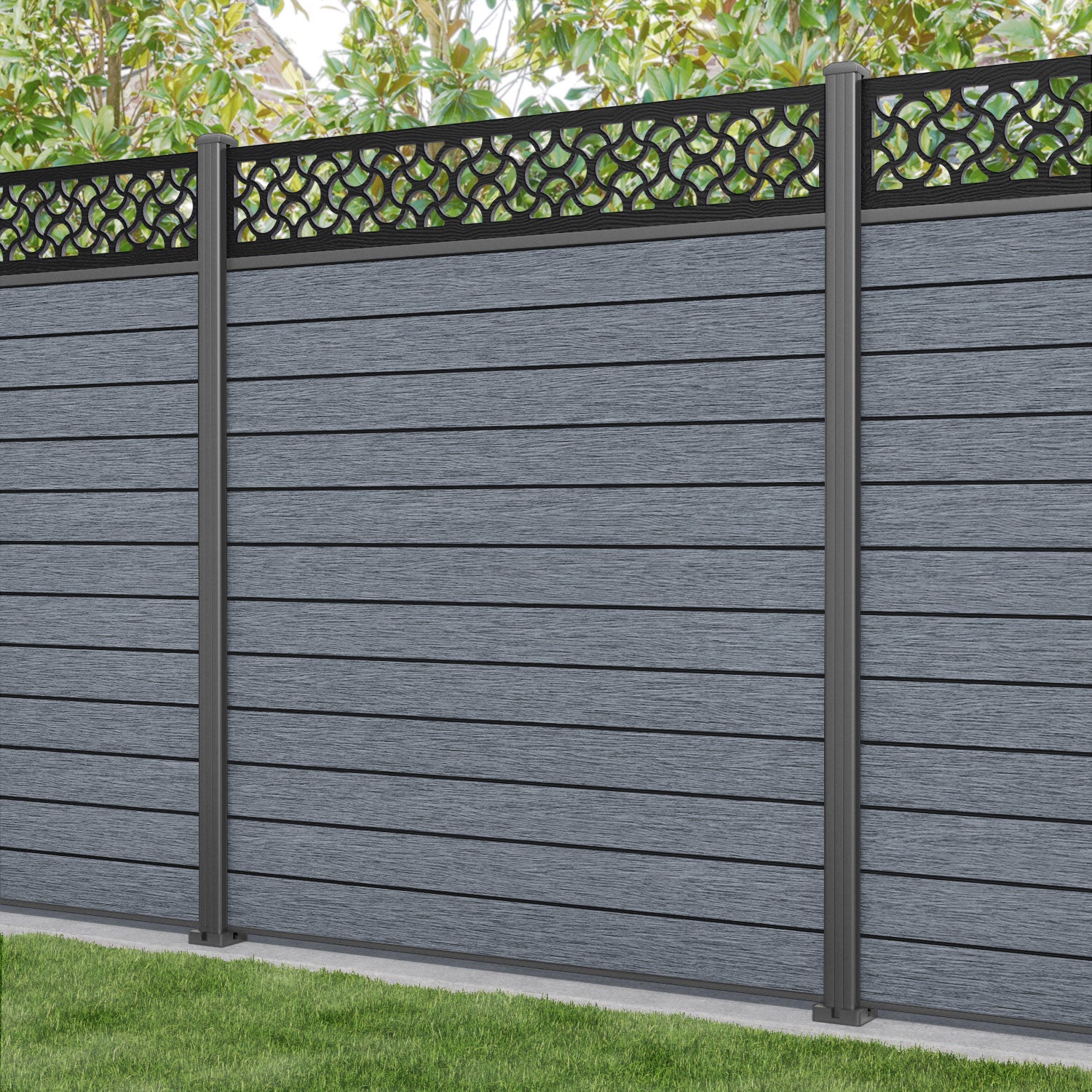 Fusion Vida Fence Panel - Anthracite - with our aluminium posts