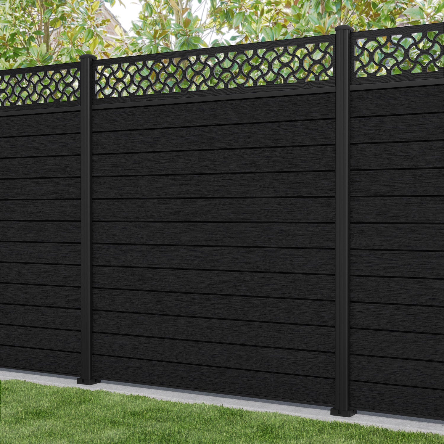 Fusion Vida Fence Panel - Black - with our aluminium posts
