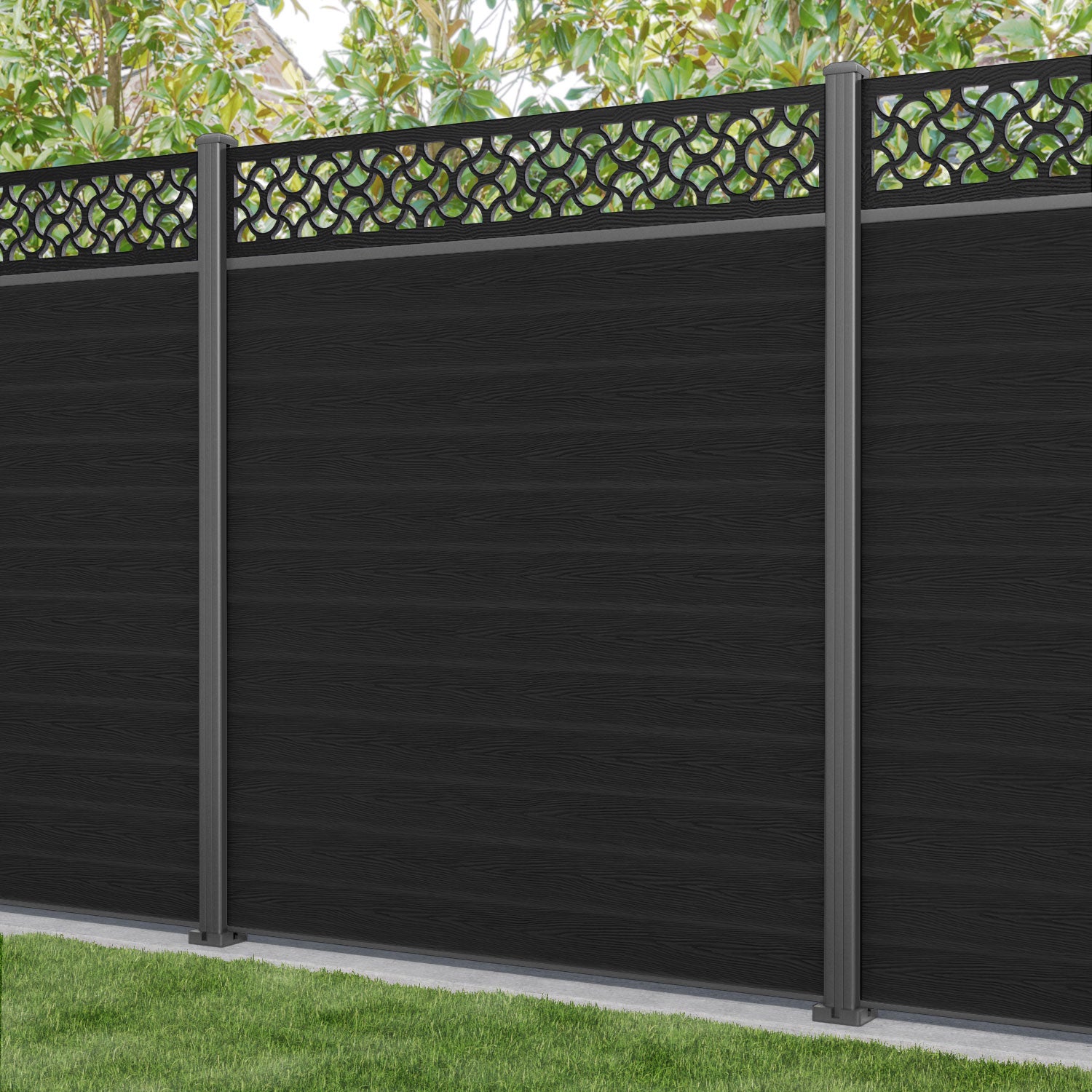 Classic Vida Fence Panel - Black - with our aluminium posts