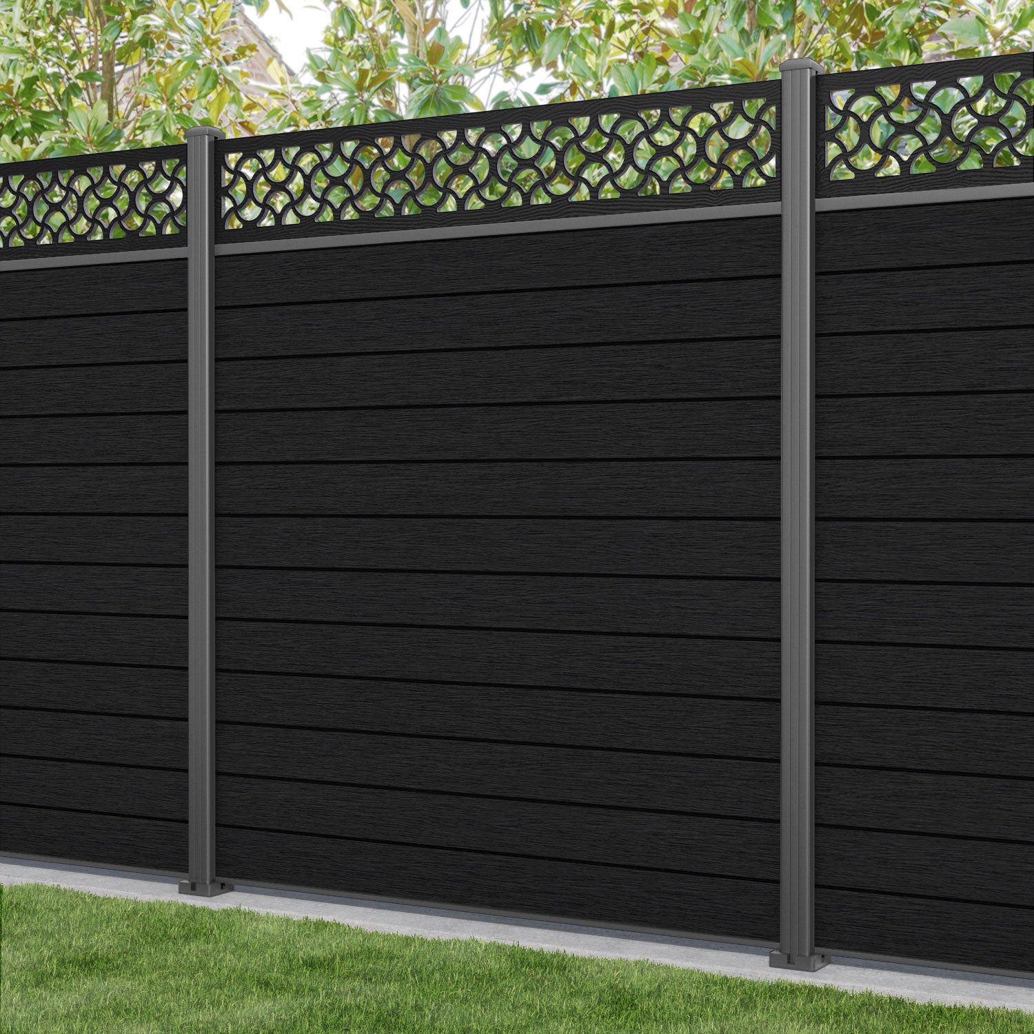 Fusion Vida Fence Panel - Black - with our aluminium posts