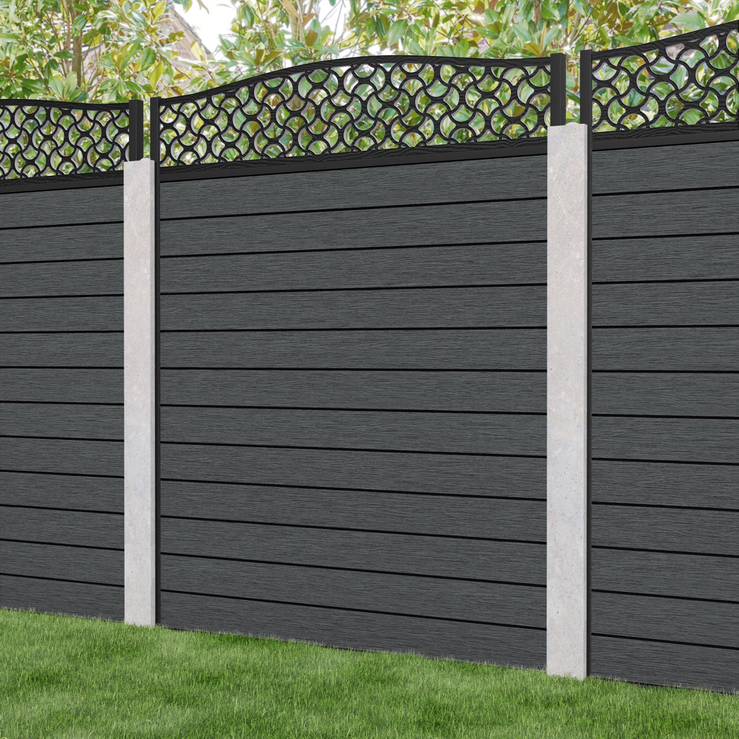 Fusion Vida Curved Top Fence Panel - Dark Grey - for existing concrete posts