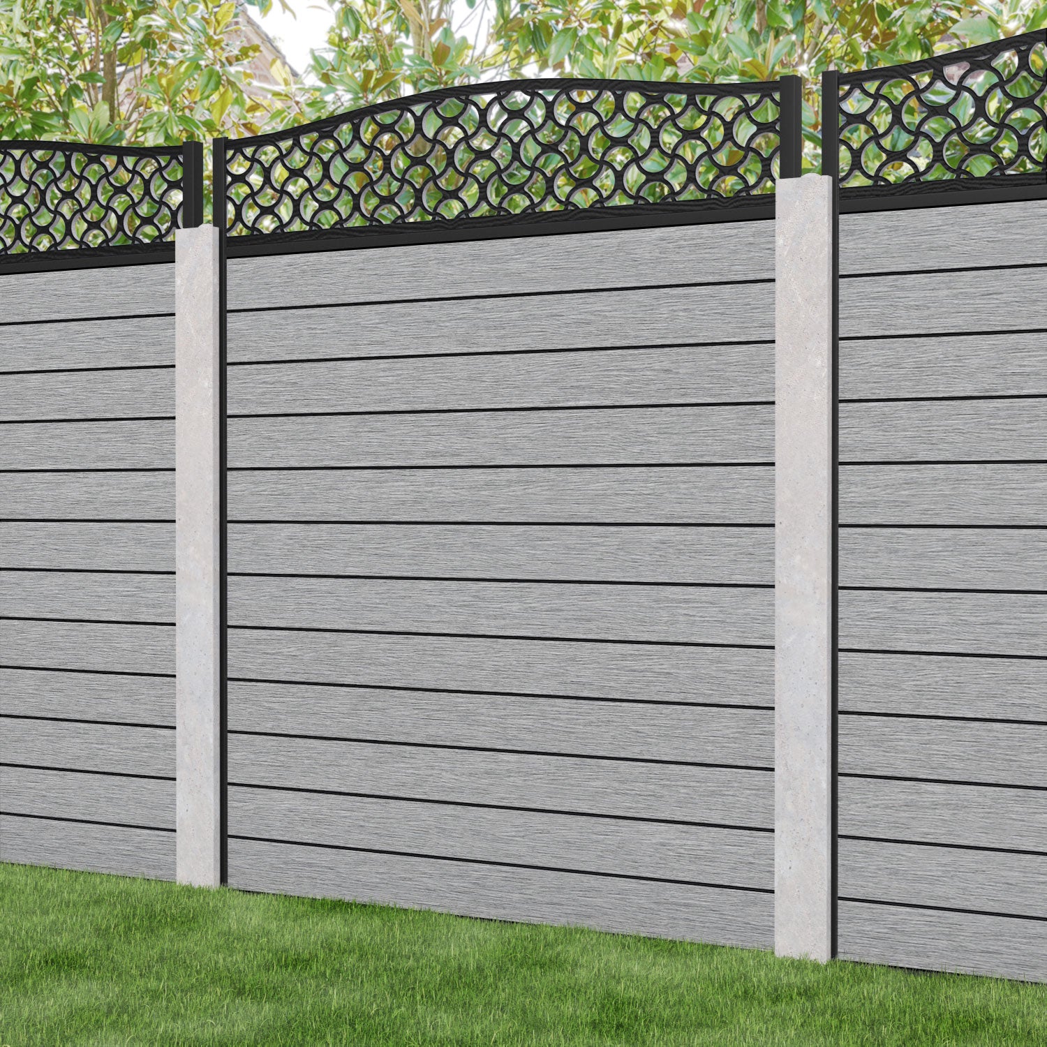 Fusion Vida Curved Top Fence Panel - Light Grey - for existing concrete posts