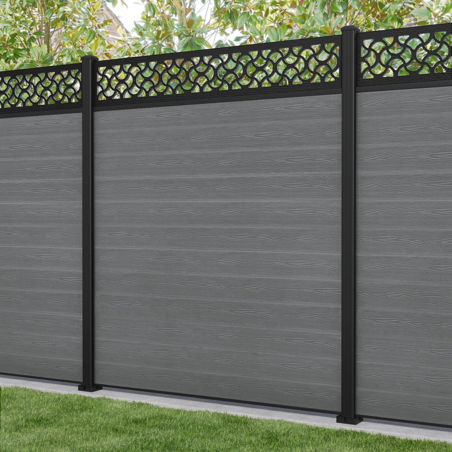 Classic Vida Fence Panel - Mid Grey - with our aluminium posts