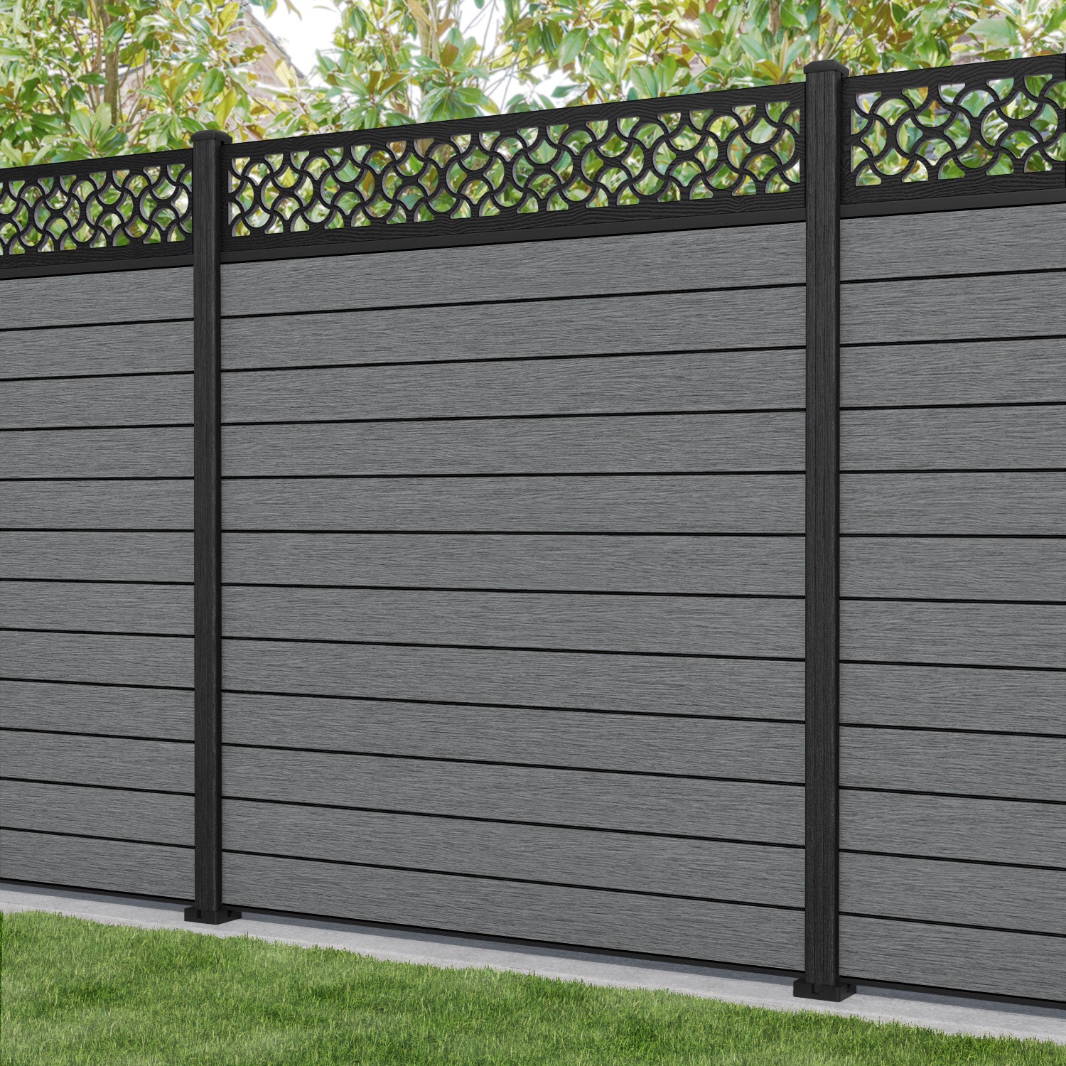 Fusion Vida Fence Panel - Mid Grey - with our composite posts